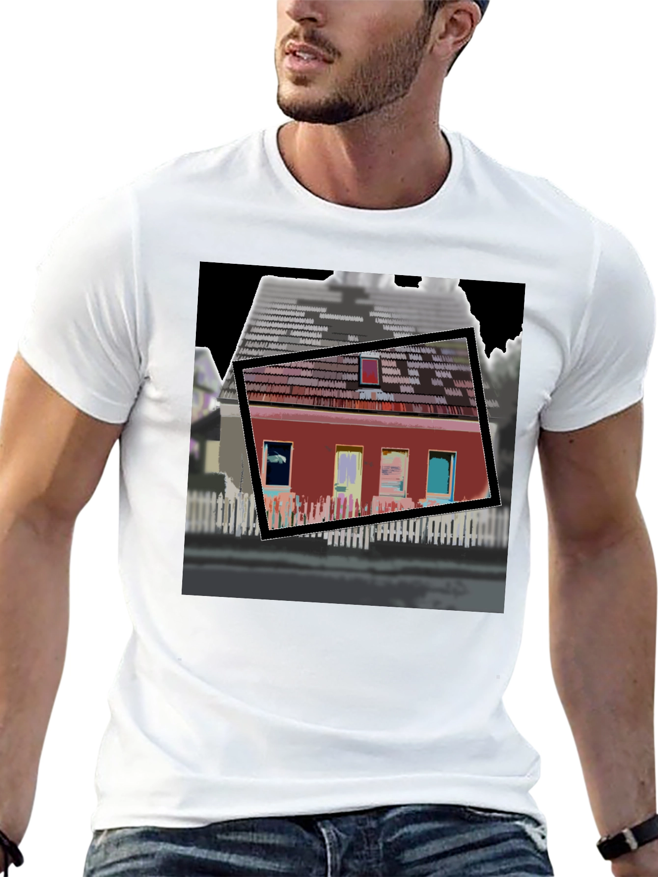 Black Modern House Graphic T-Shirt view 13