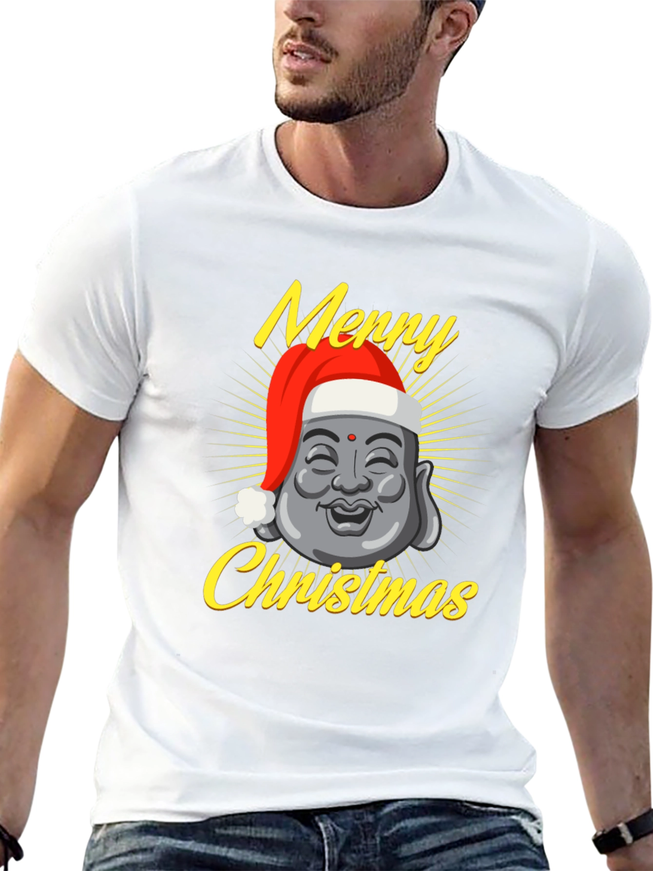 Black Merry Christmas Buddha T-Shirt view 13