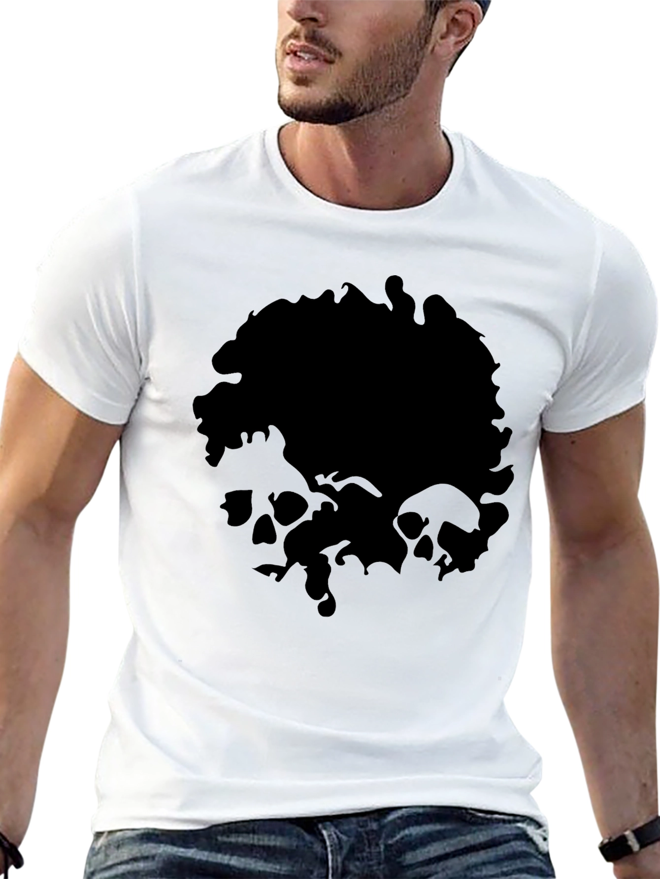 Black Skull Graphic Print Men's Black T-Shirt view 13