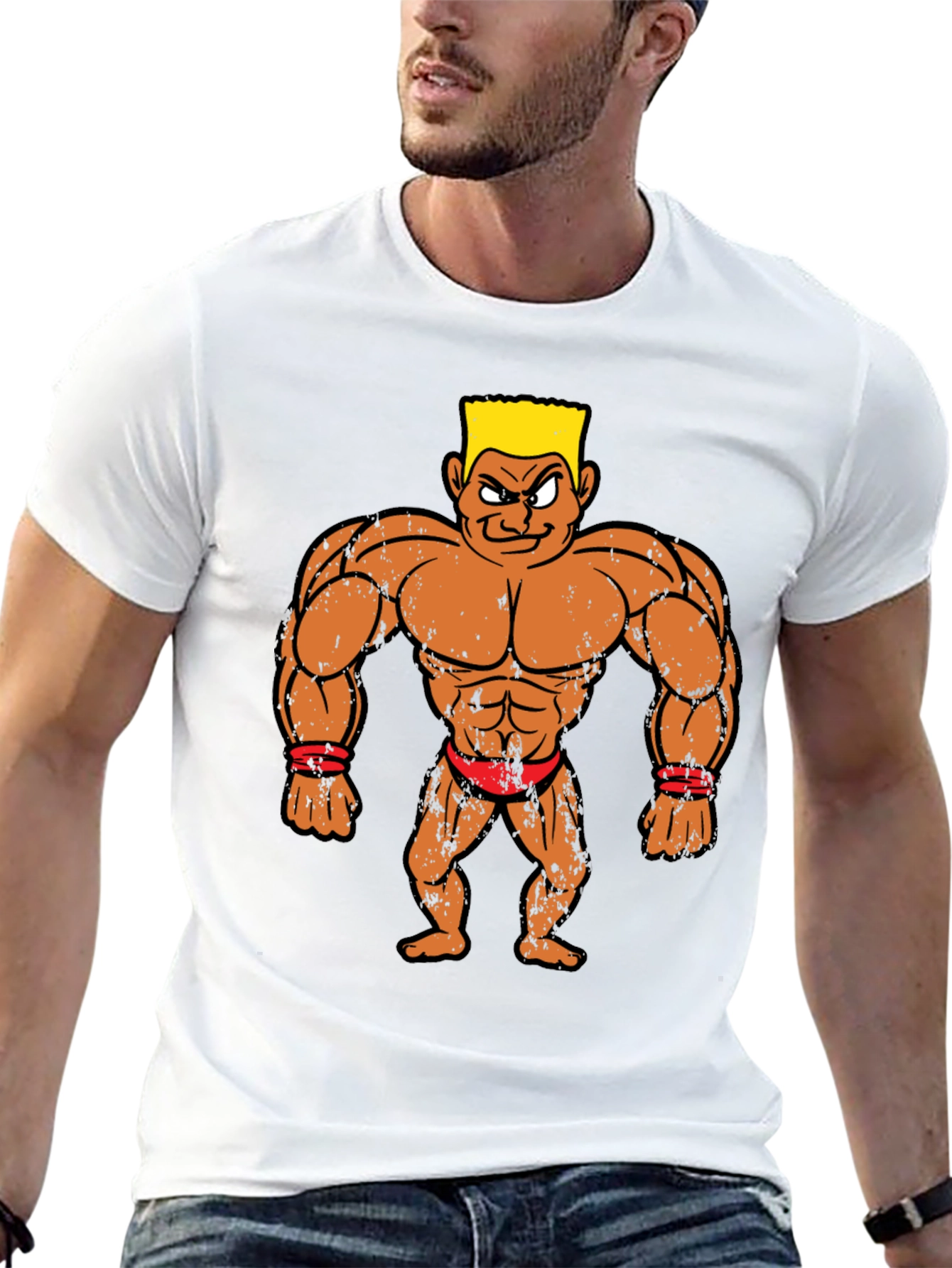 Black Cartoon Bodybuilder Graphic Tee - Black view 13