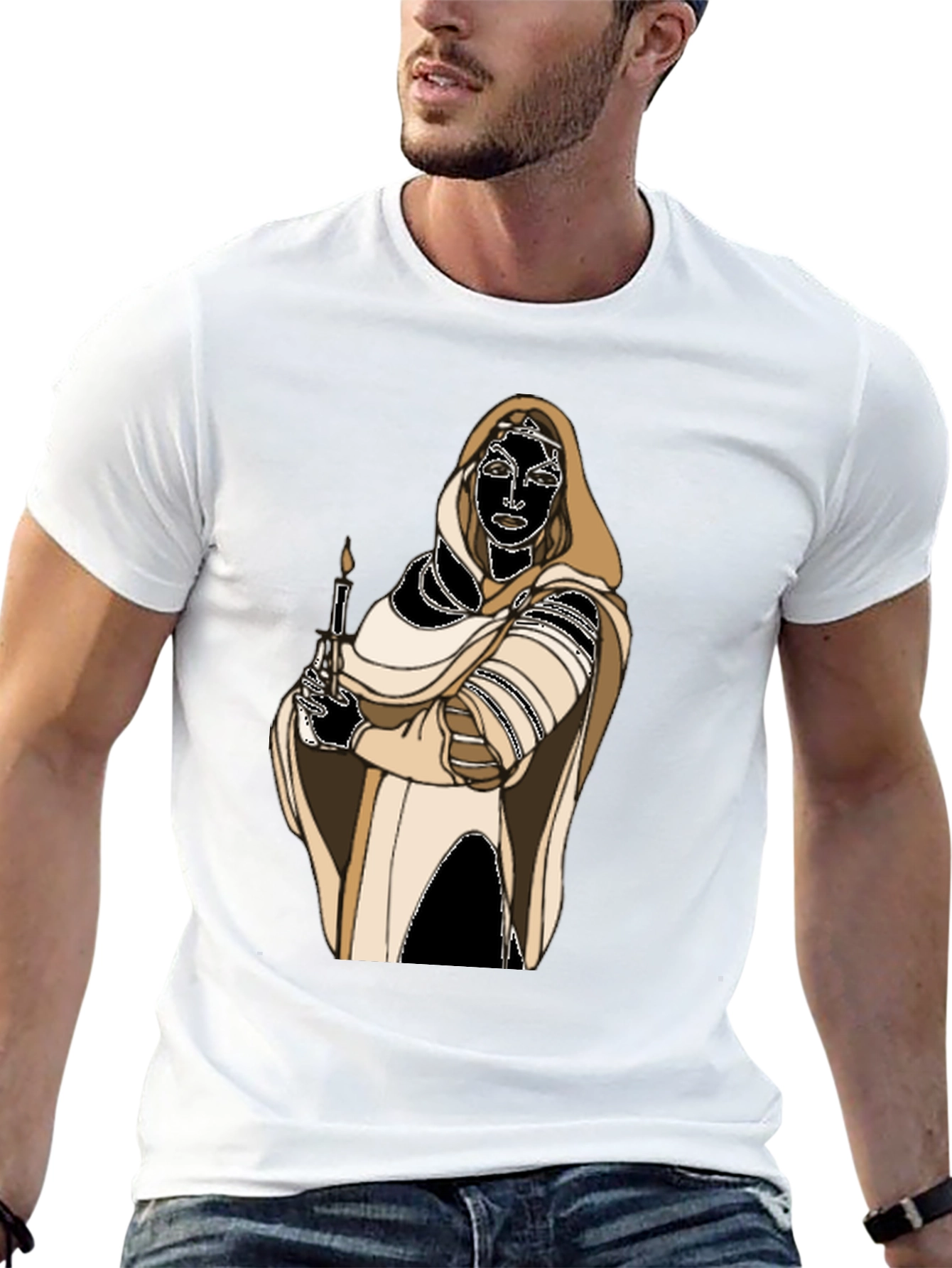 Black Hooded Figure Candle Graphic Tee view 13