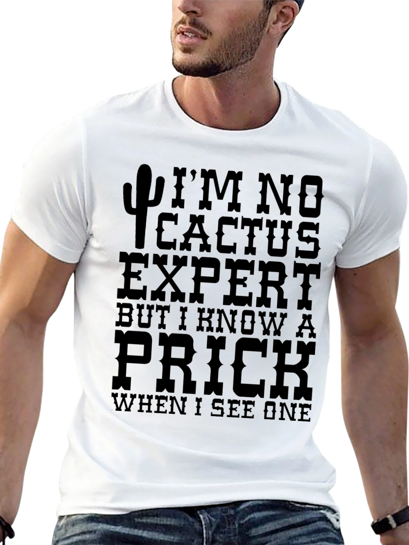 Black Funny Cactus Prick T-Shirt - Black view 13