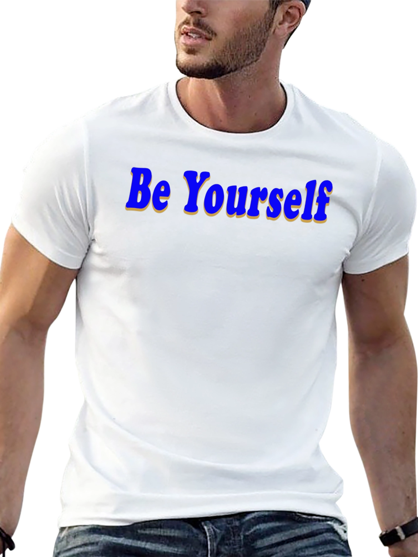 Black Be Yourself T-Shirt - Blue Graphic Design on Black view 13
