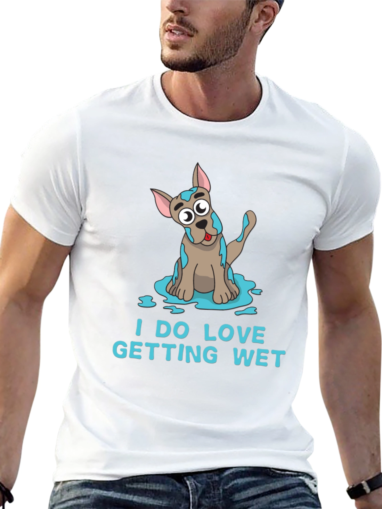 Black Funny 'I DO LOVE GETTING WET' Dog T-Shirt view 13