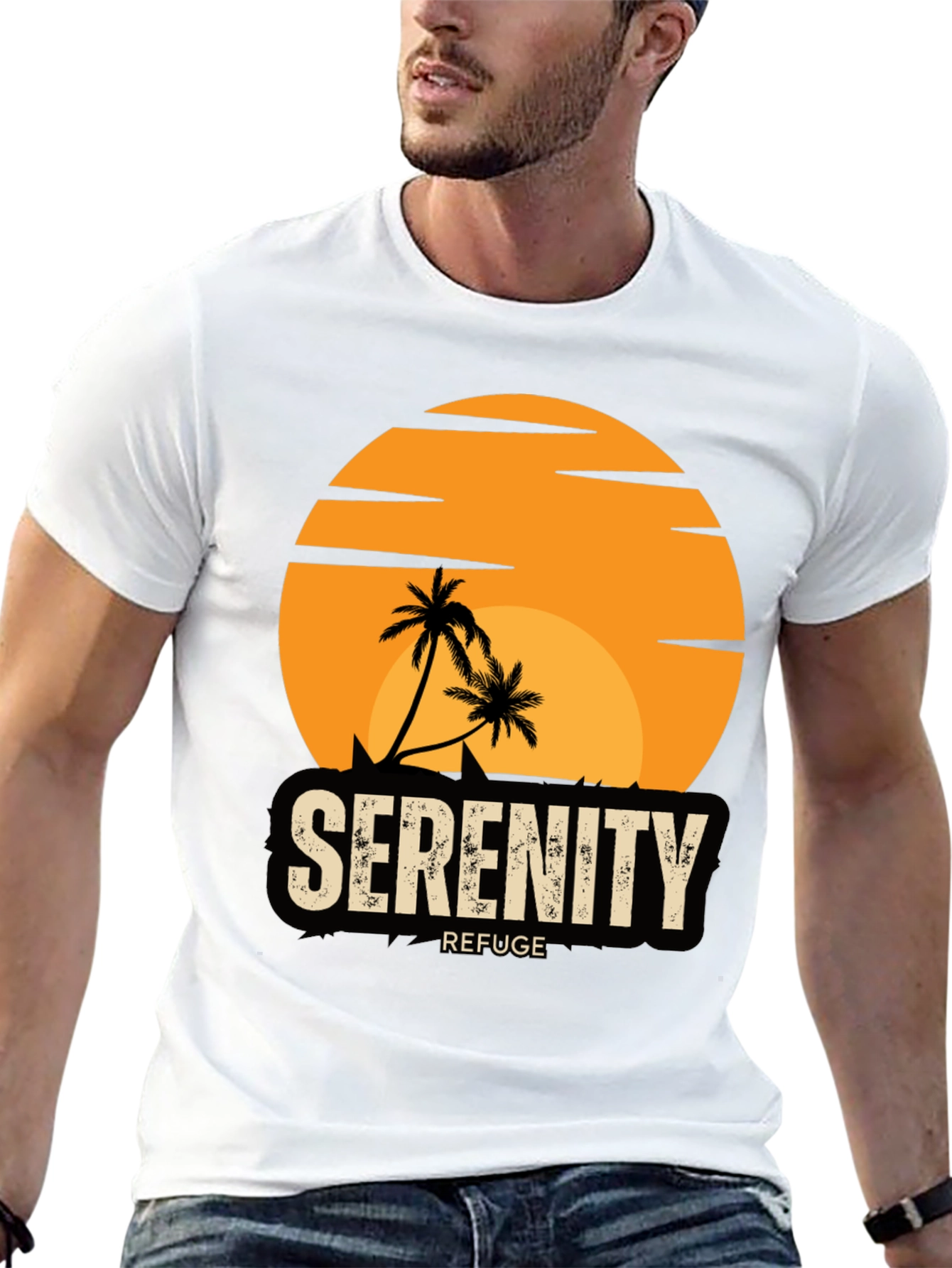 Black Serenity Refuge T-Shirt - Tropical Palm Tree Sunset Tee view 13