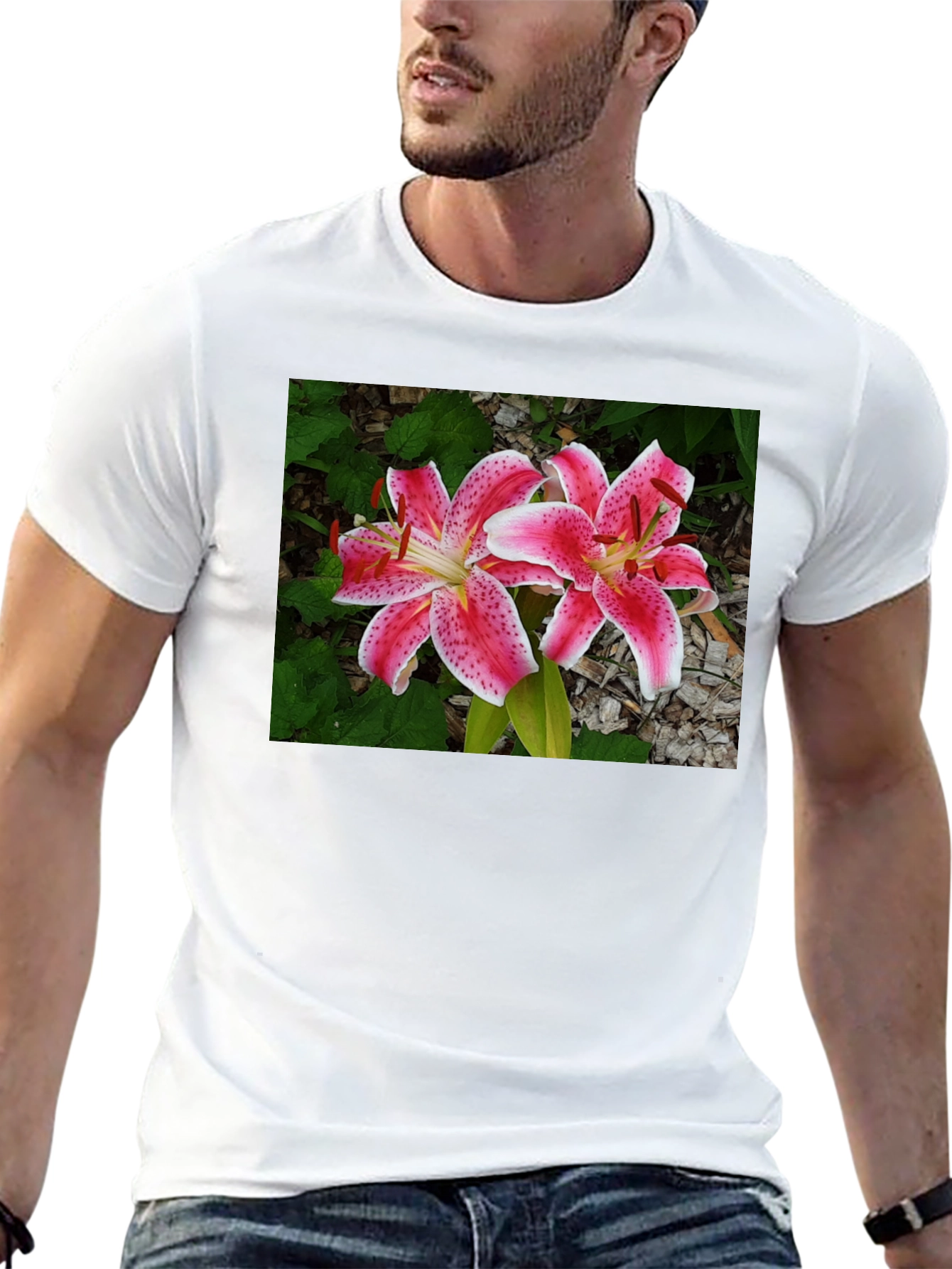 Black Floral Lily Print Black T-Shirt view 13