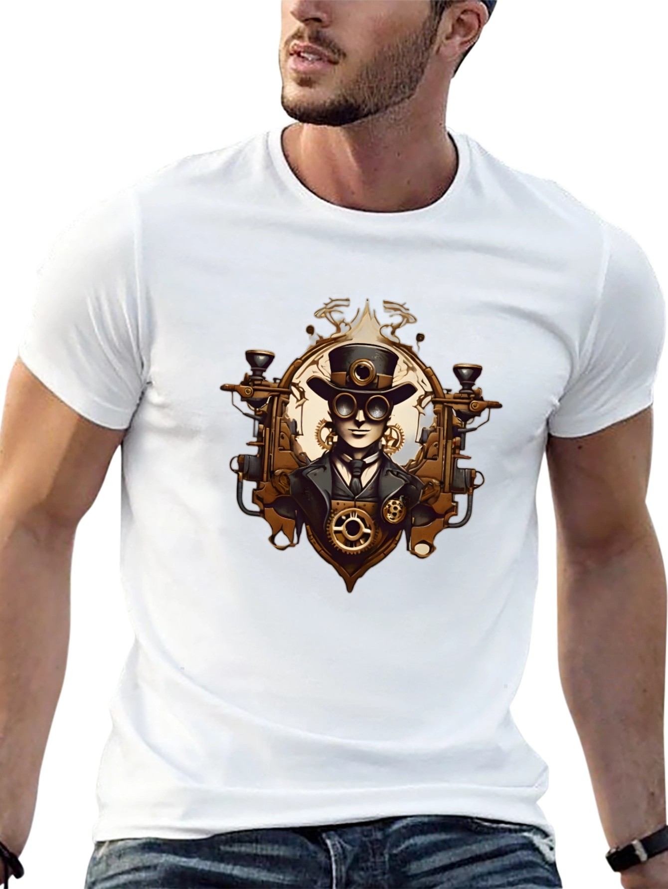 Black Steampunk Gentleman Graphic Tee - Gear Up Your Style! view 13