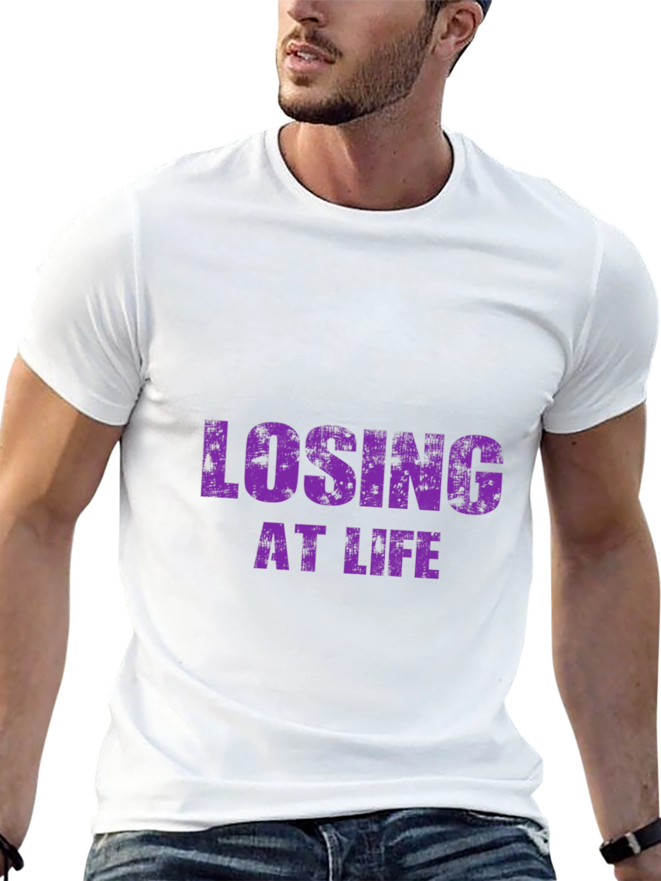 Black Losing at Life Funny Graphic Tee - Black T-Shirt view 13