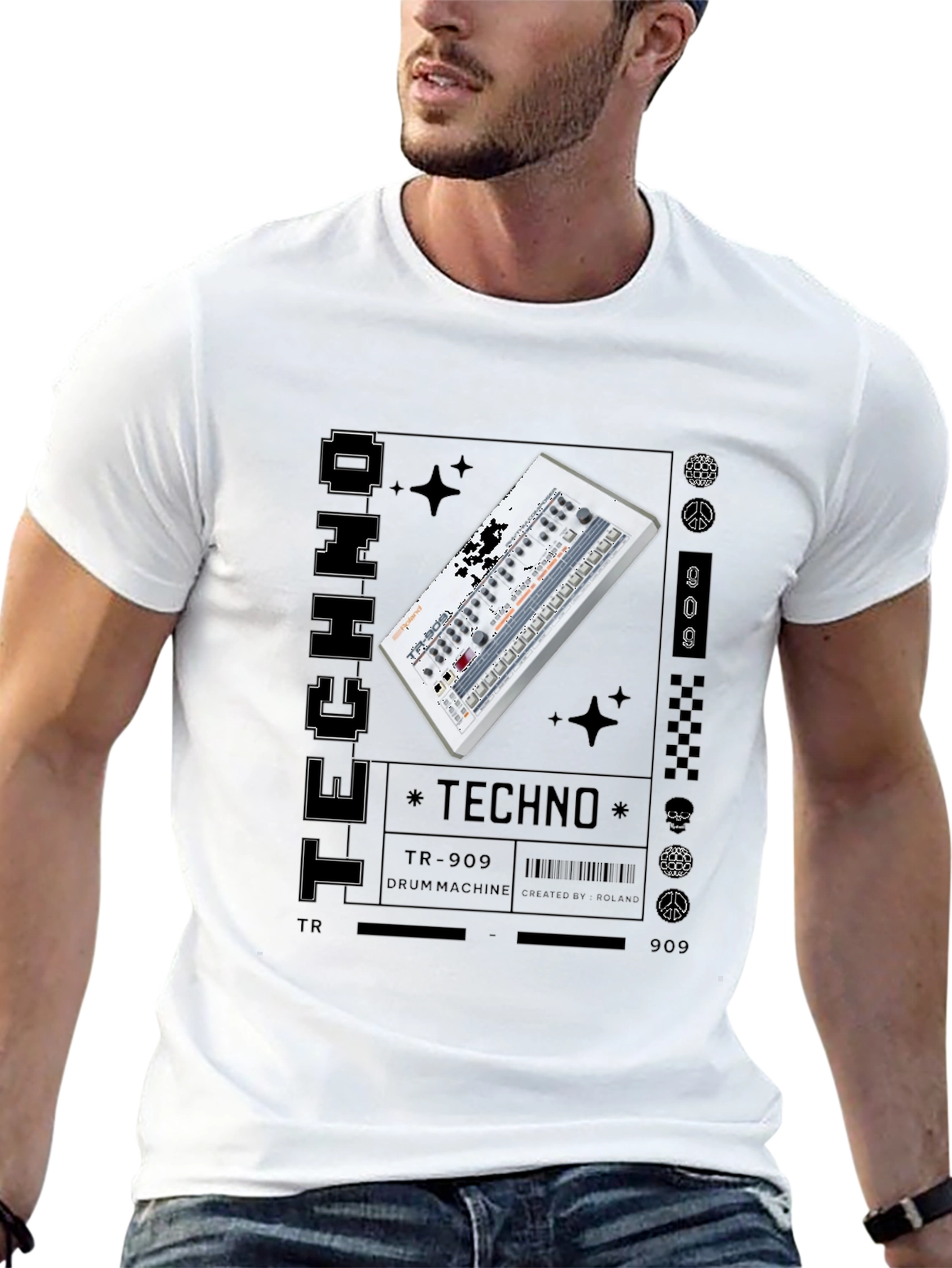 Black Techno Music Graphic T-Shirt view 13
