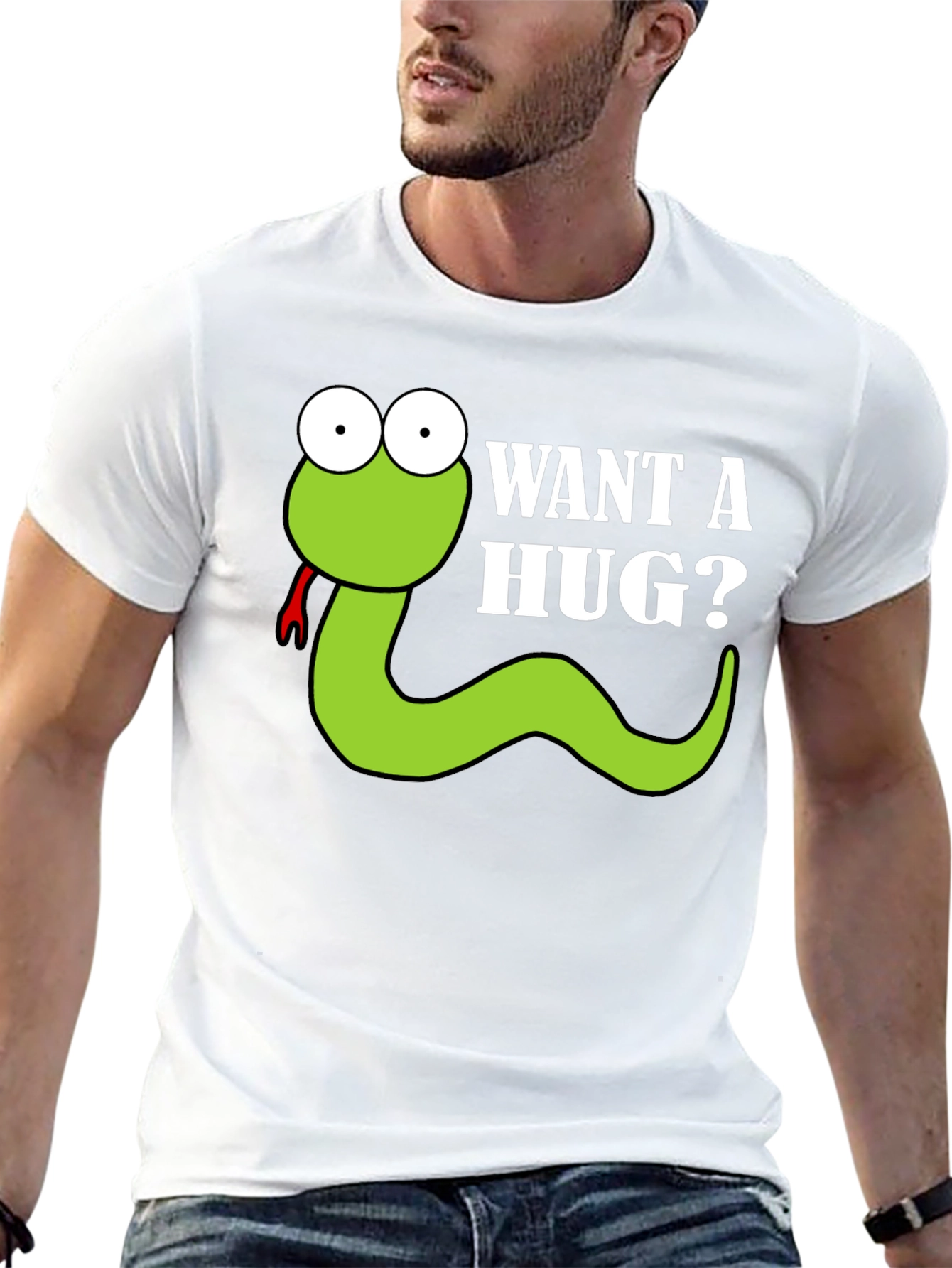 Black Want a Hug? Funny Snake Cartoon Graphic T-Shirt view 13
