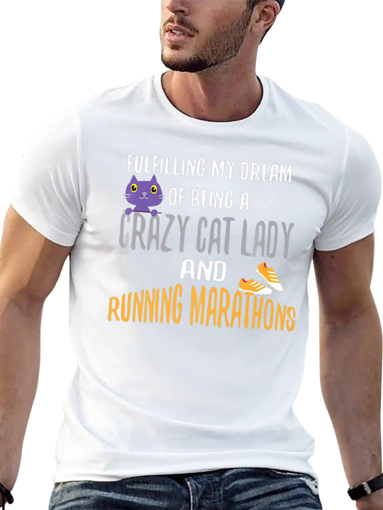 Black Crazy Cat Lady Running Marathon T-Shirt view 13