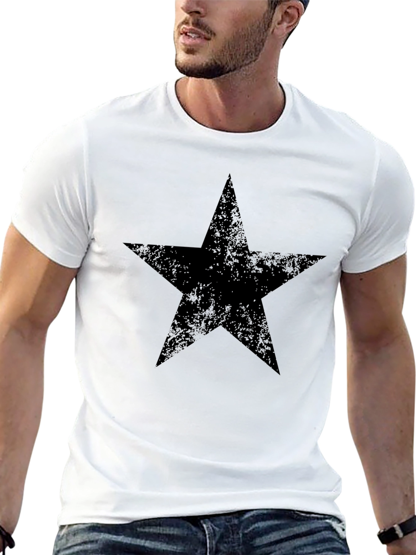 Black Distressed Star Graphic Black T-Shirt view 13