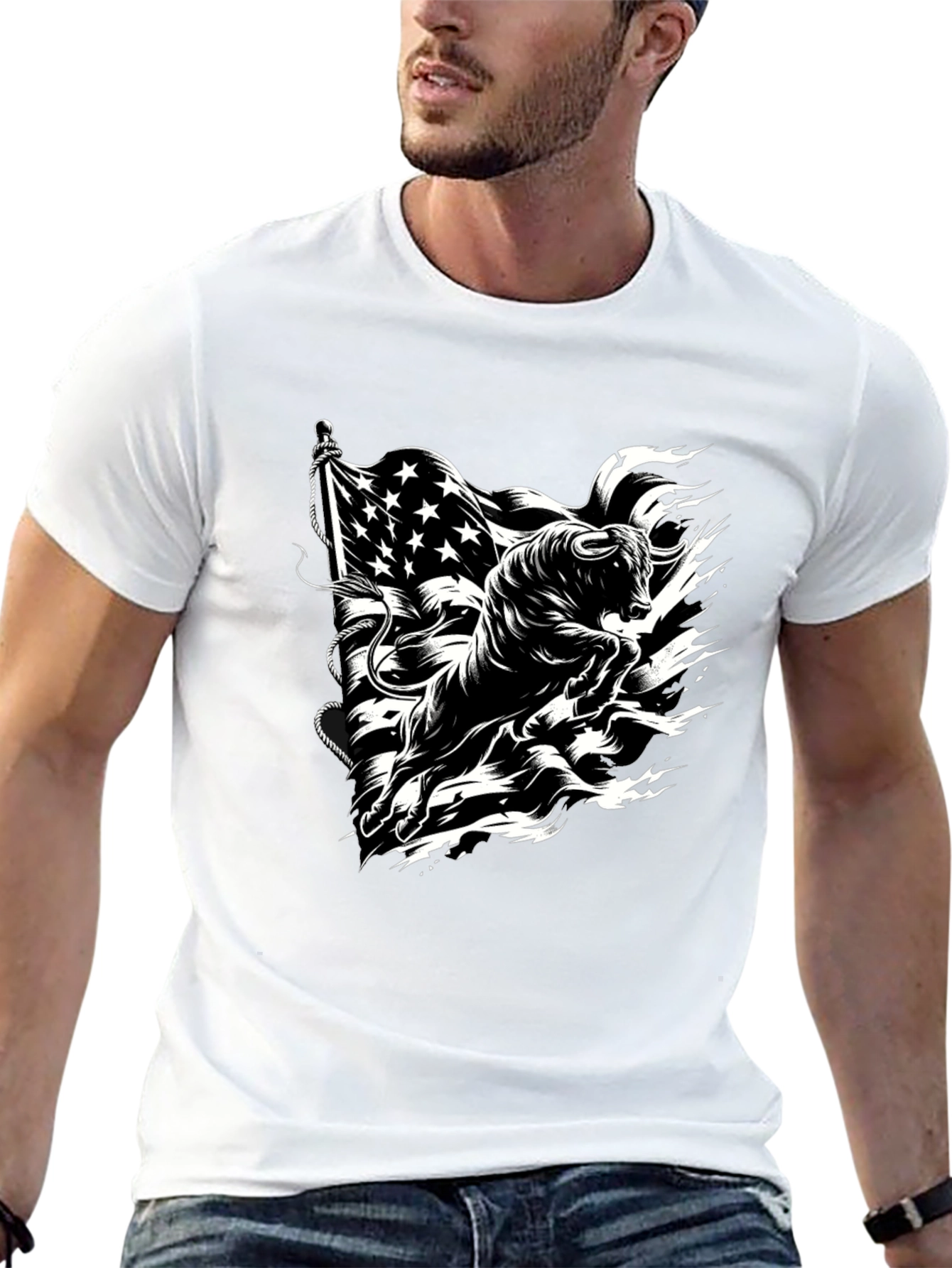 Black American Bull Graphic Tee - Black Cotton Blend view 13