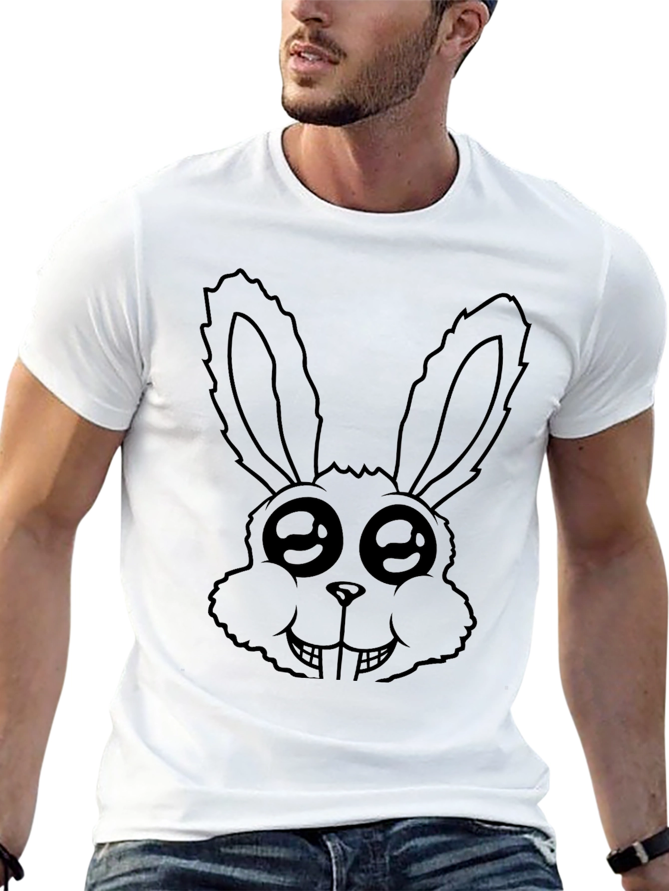 Black Creepy Cute Bunny Graphic Tee - Black Cotton view 13