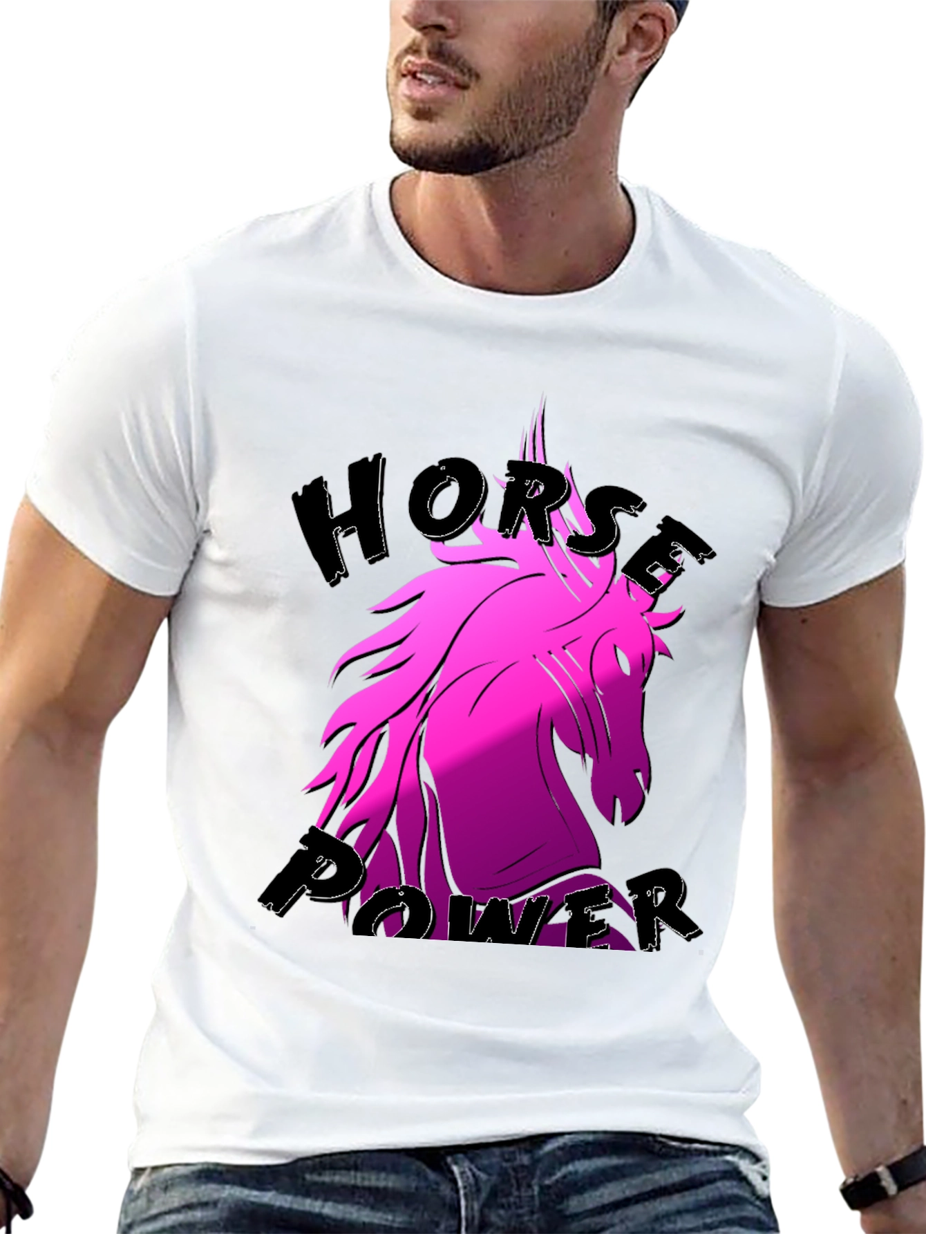 Black Horse Power Pink Unicorn Black T-Shirt view 13
