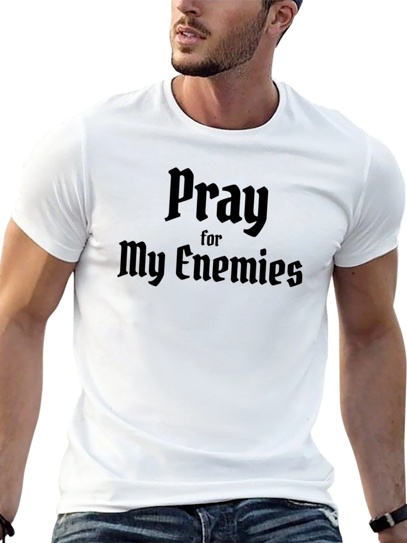 Black Pray For My Enemies Black Graphic T-Shirt view 13