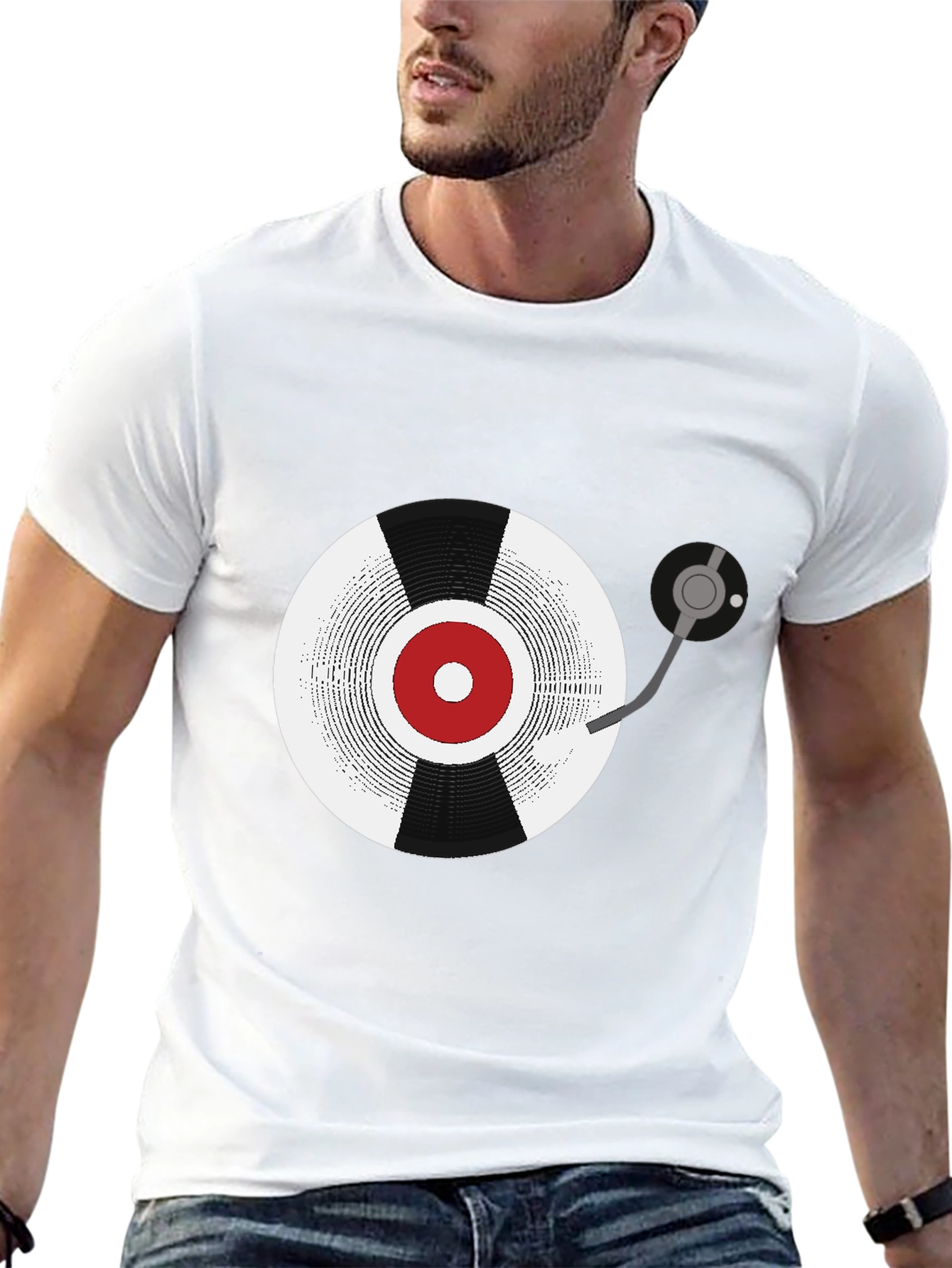 Black Retro Vinyl Record Graphic Tee - Black view 13