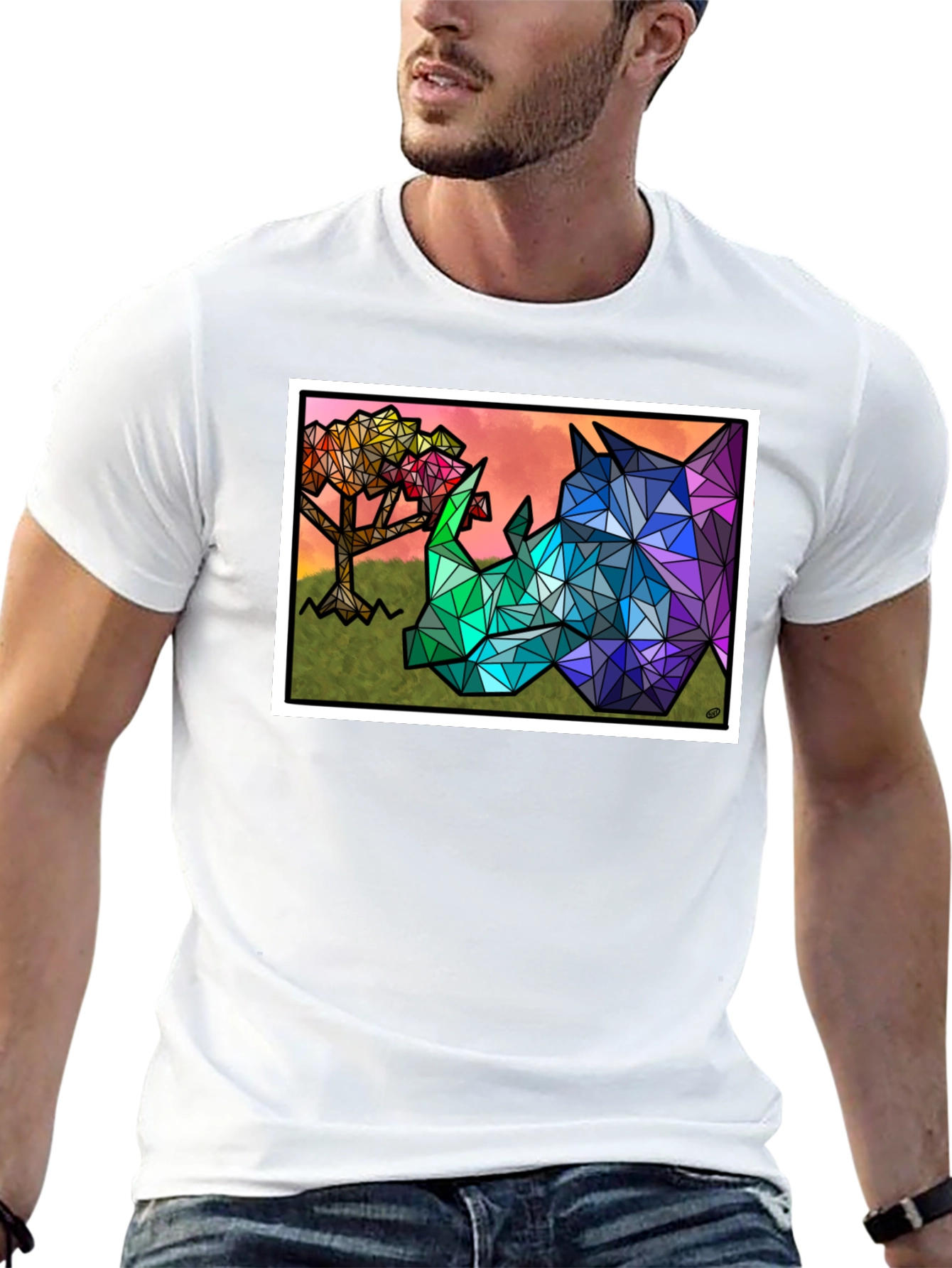 Black Geometric Rhino Graphic Tee - Black view 13