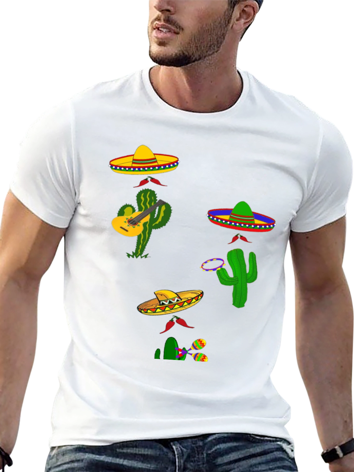 Black Festive Fiesta T-Shirt: Sombreros, Cacti, and Musical Fun view 13