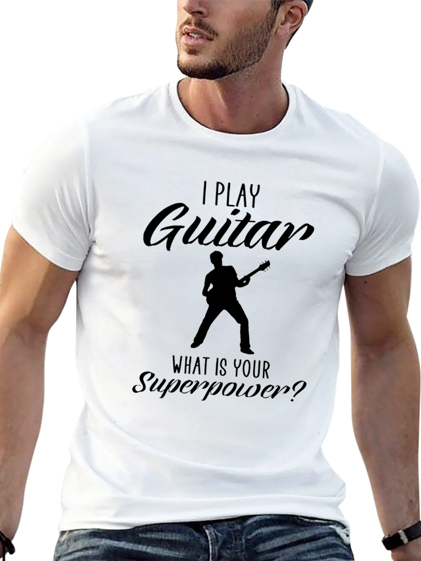 Black I Play Guitar Superpower Black T-Shirt view 13