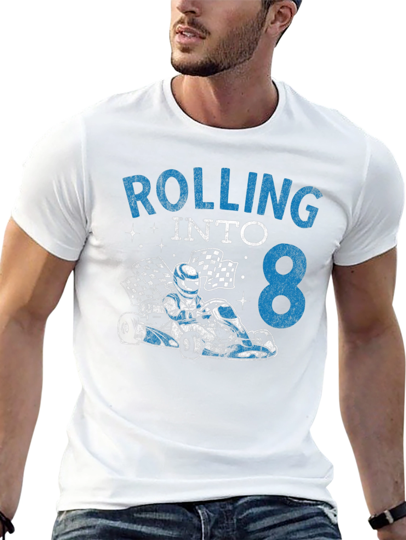 Black Rolling Into 8 Birthday Kart Racing T-Shirt view 13