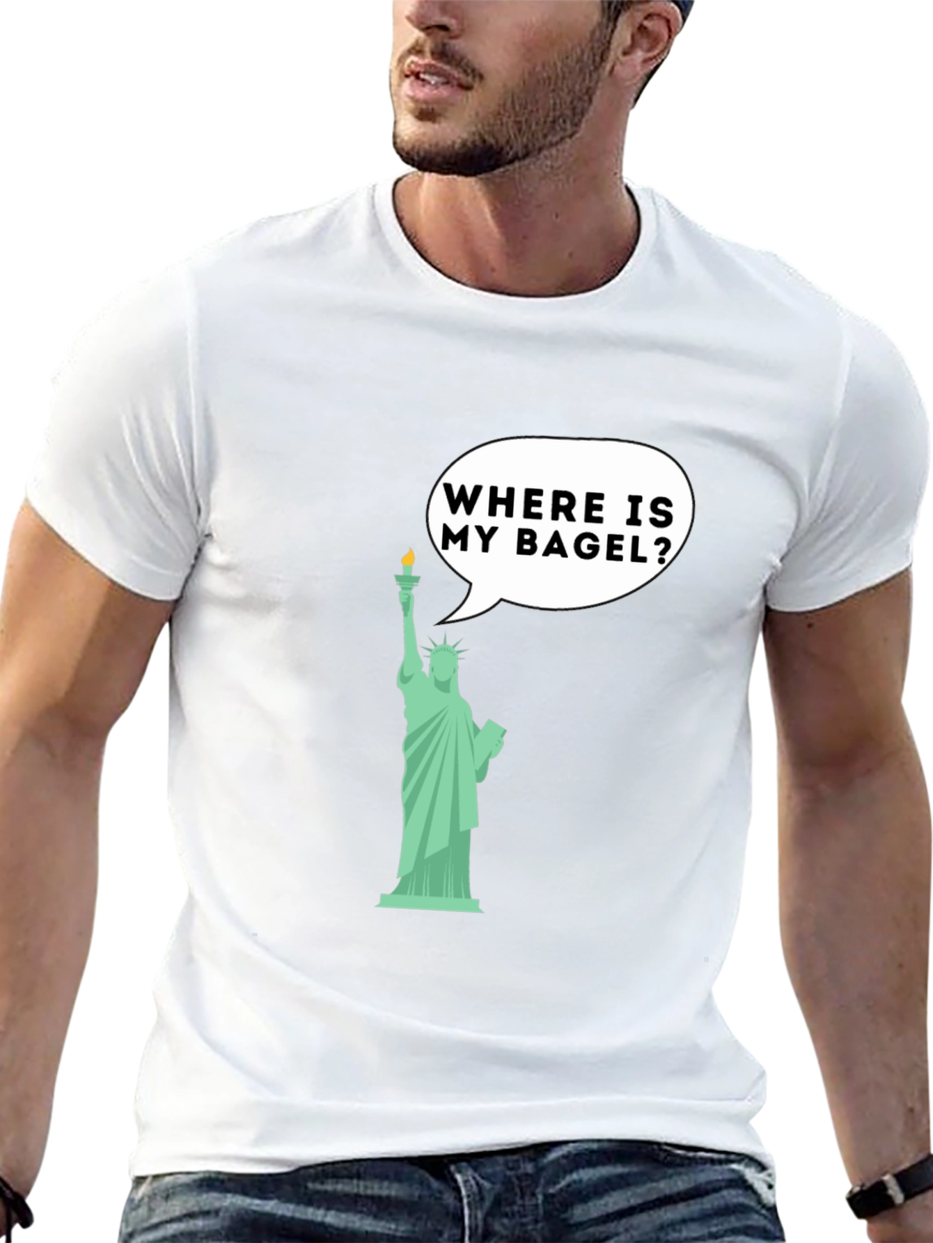 Black Funny Statue of Liberty Bagel Graphic T-Shirt view 13