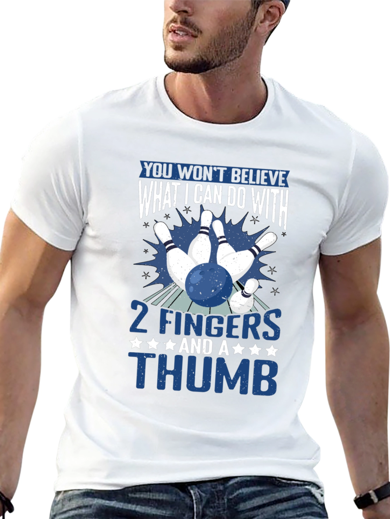 Black Funny Bowling T-Shirt: 2 Fingers and a Thumb Graphic Tee view 13
