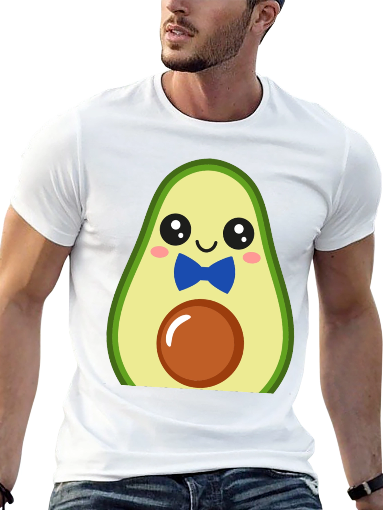Black Cute Avocado Cartoon T-Shirt - Men's Black Tee view 13