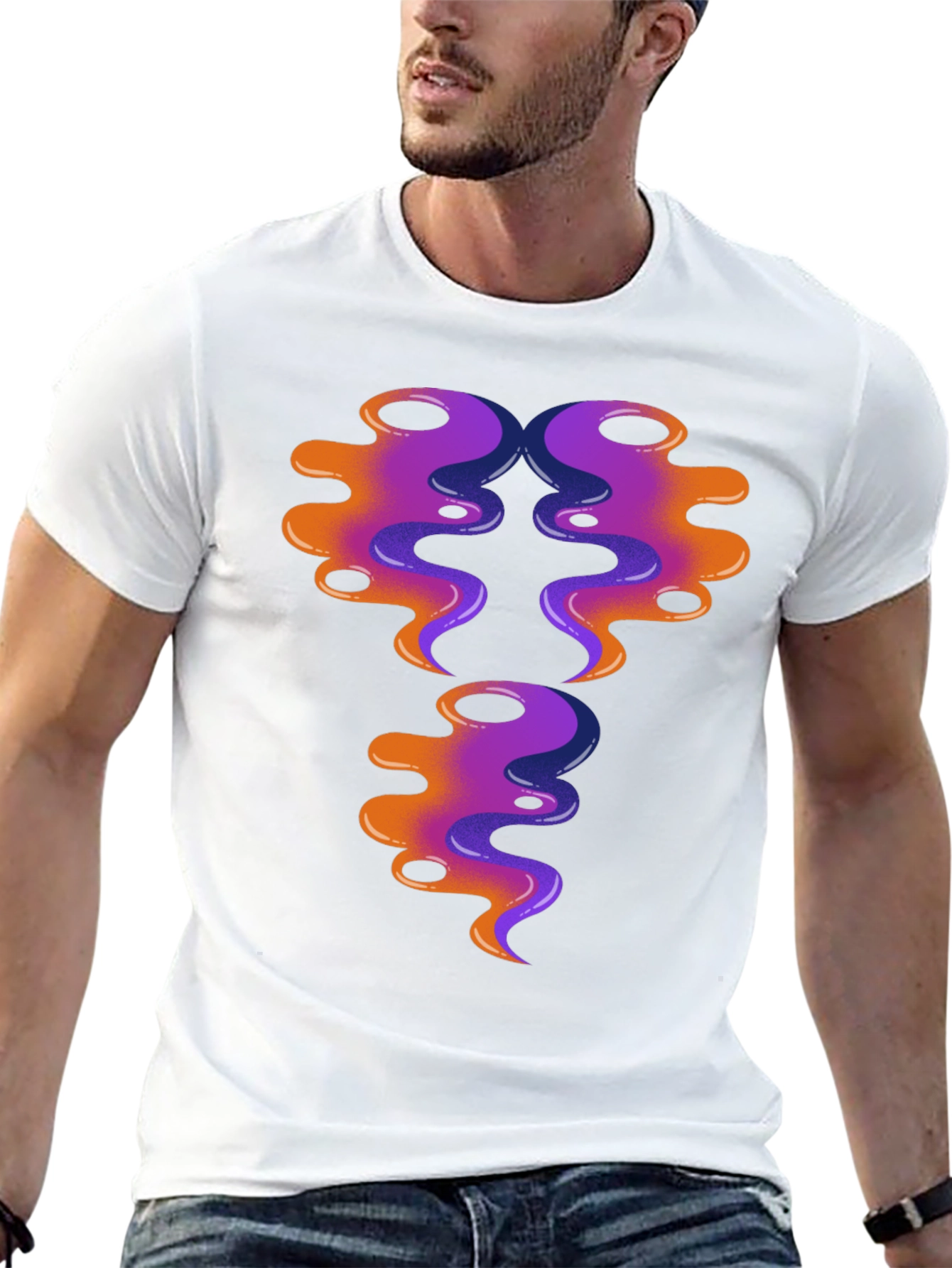 Black Abstract Swirl Design Graphic Tee - Black Cotton view 13