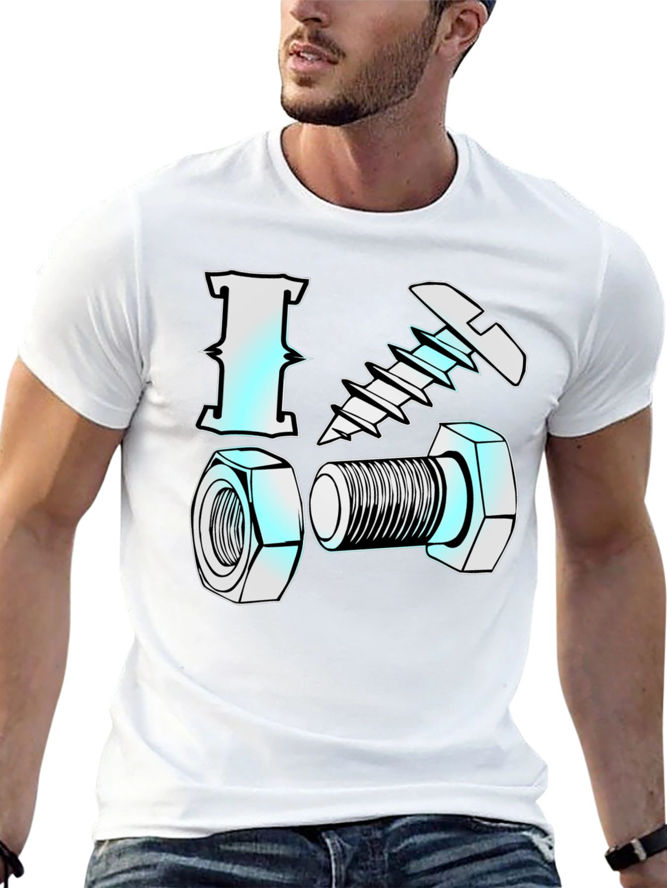 Black I Love Nuts & Bolts Funny Graphic T-Shirt view 13