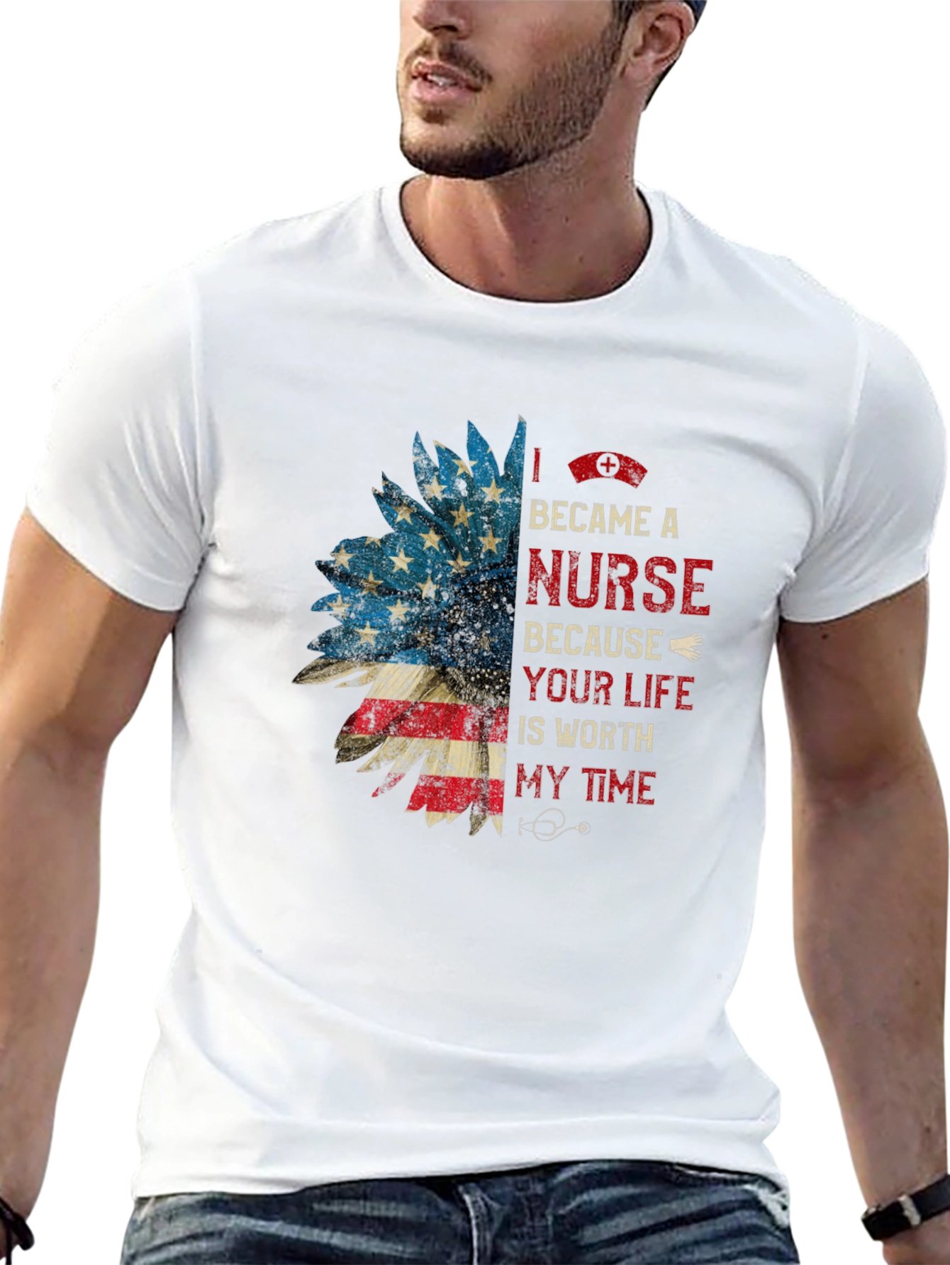 Black Nurse Sunflower T-Shirt Patriotic view 13