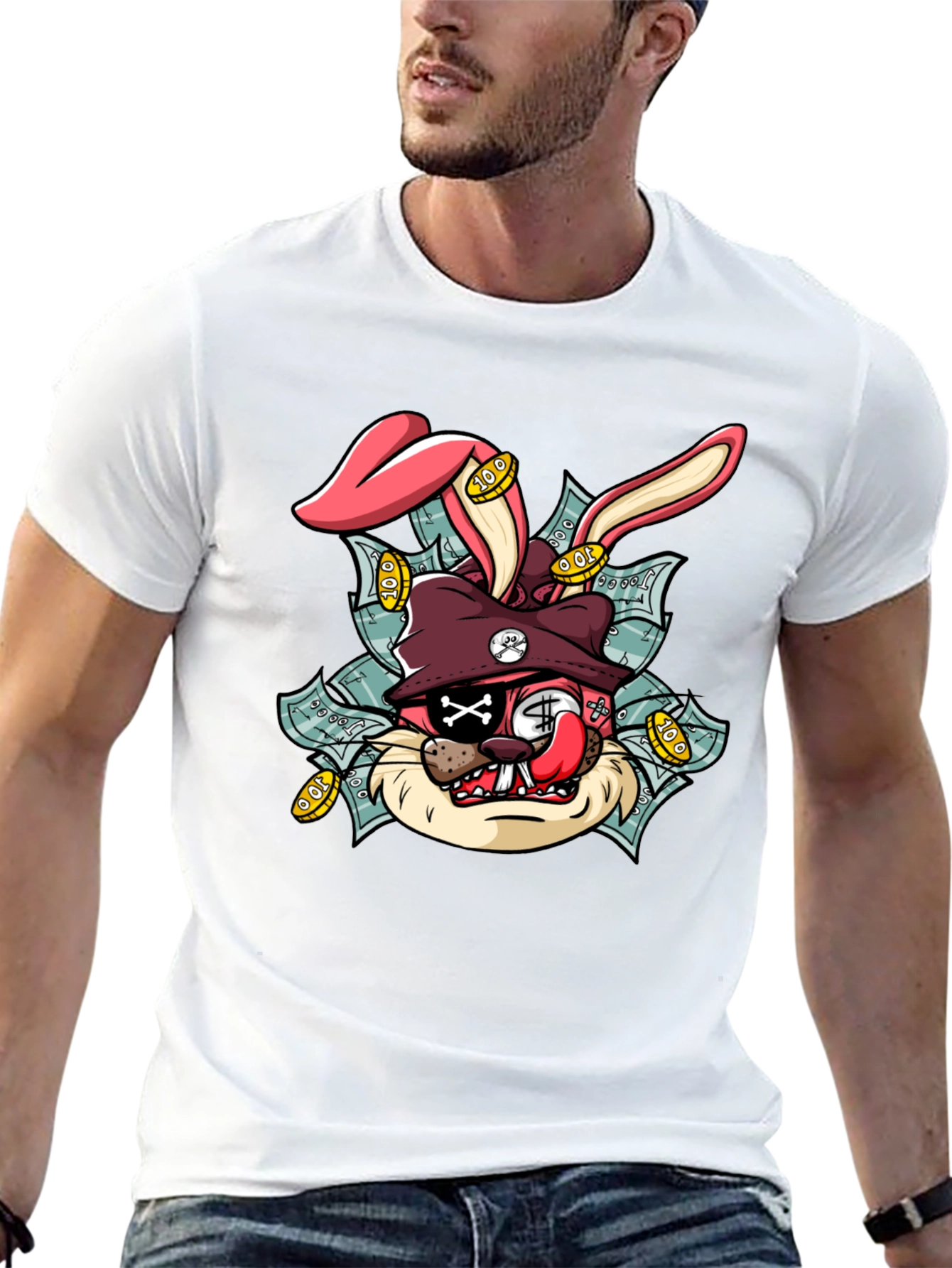 Black Cartoon Rabbit Graphic Black Tee view 13