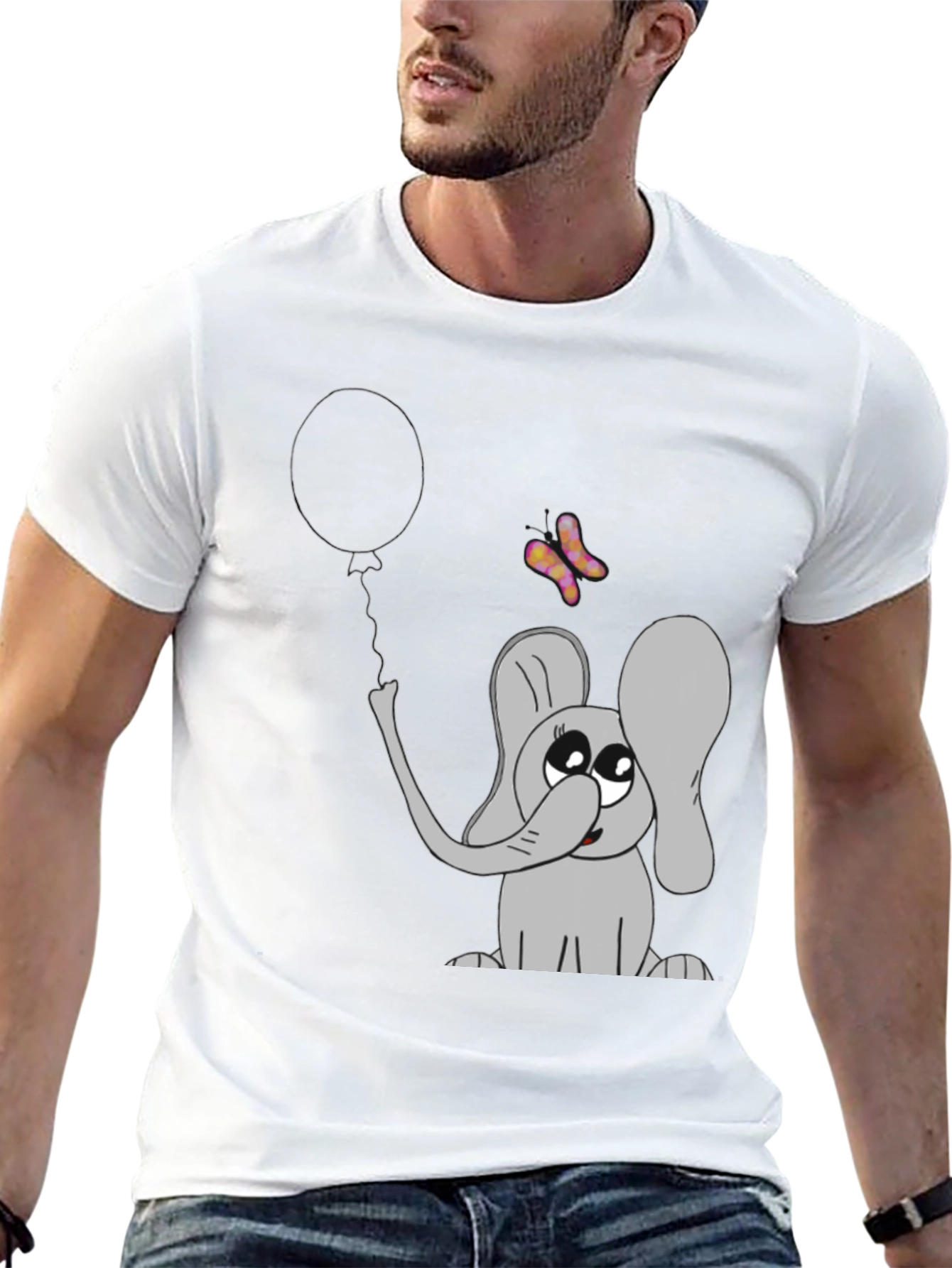Black Cute Elephant Graphic Tee - Balloon & Butterfly Design view 13