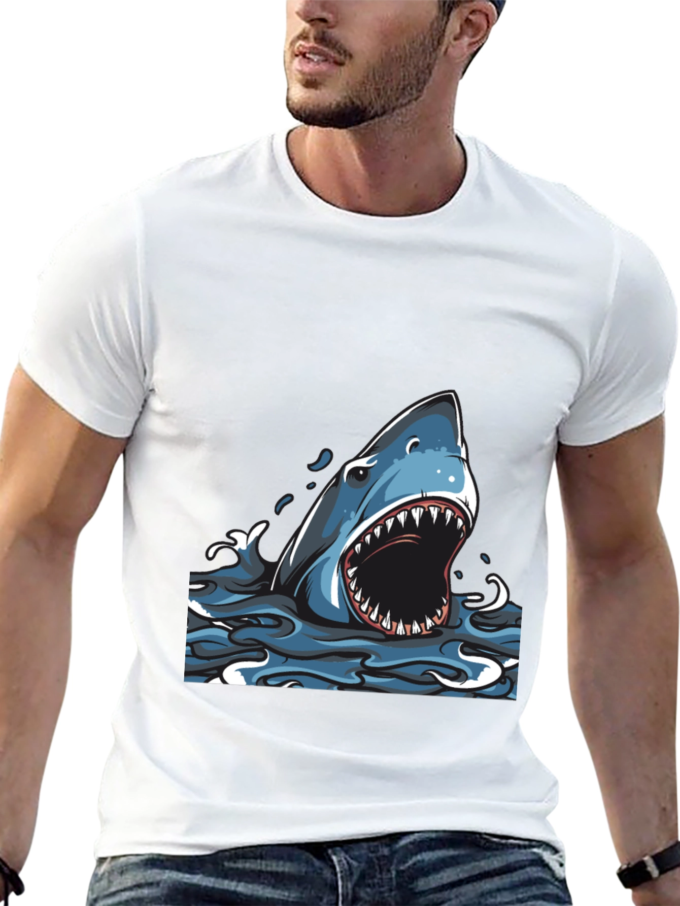 Black Shark Graphic Print Crew Neck T-Shirt view 13