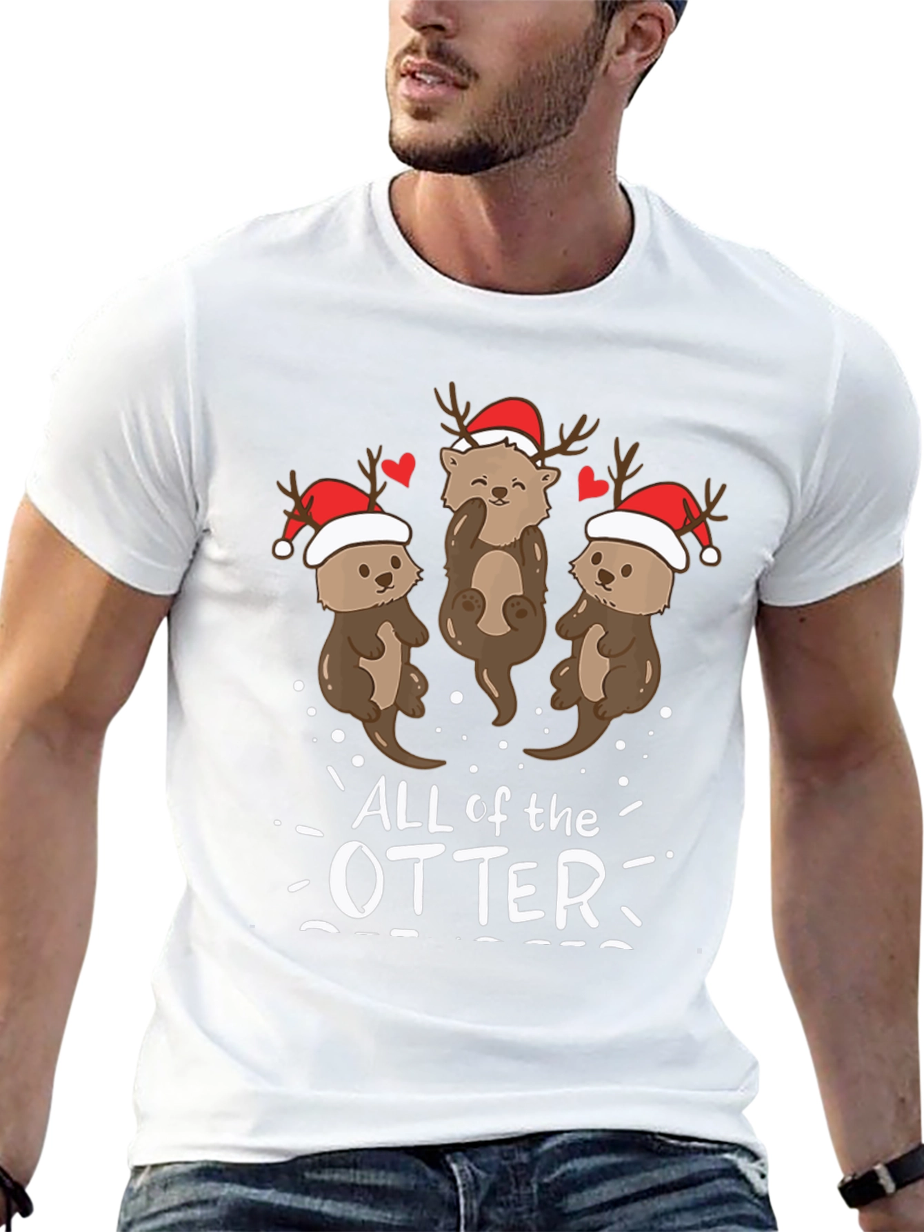Black Festive Otter Holiday T-Shirt view 13