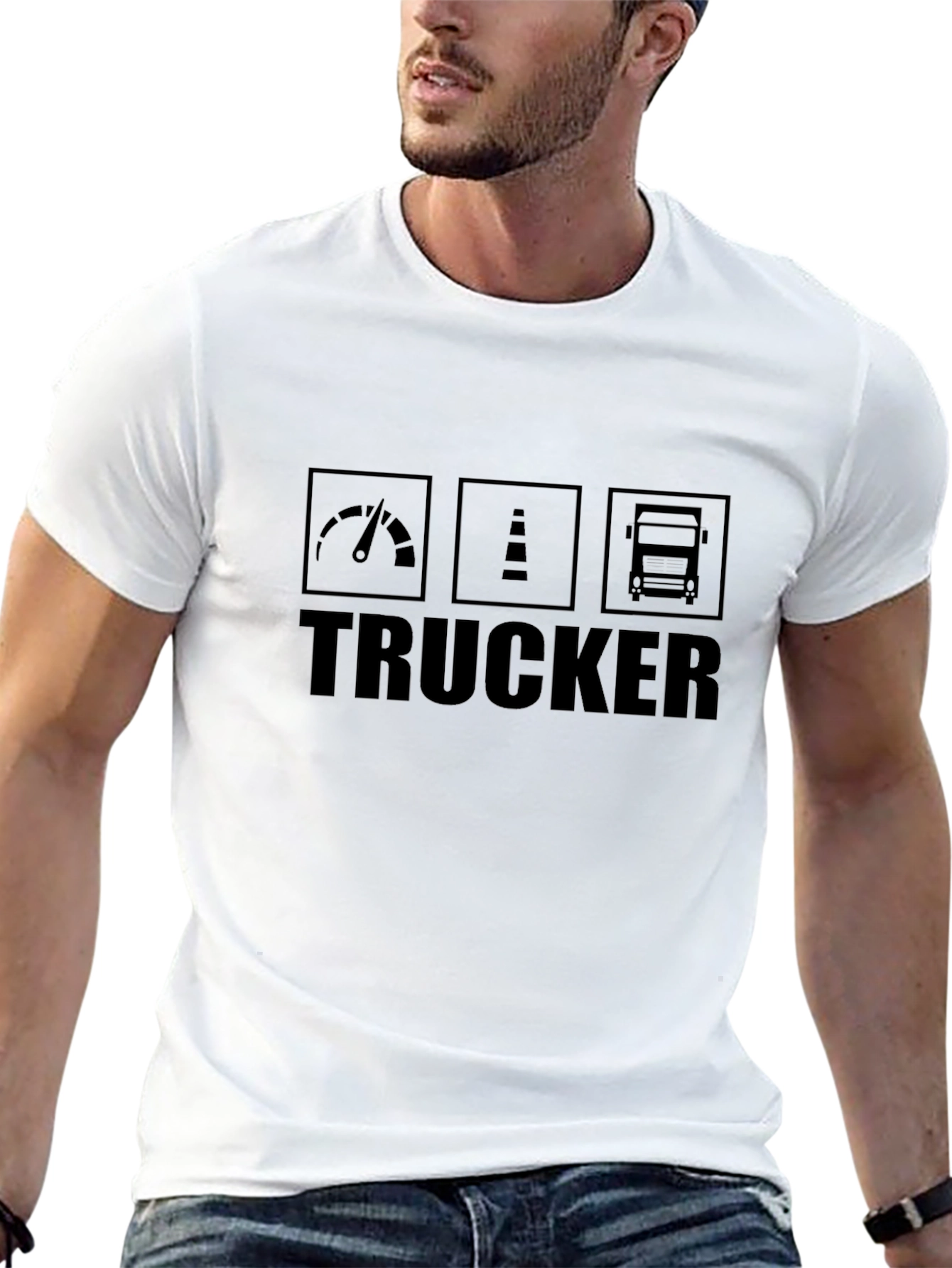 Black Trucker Tee - Black Graphic T-Shirt for Men view 13