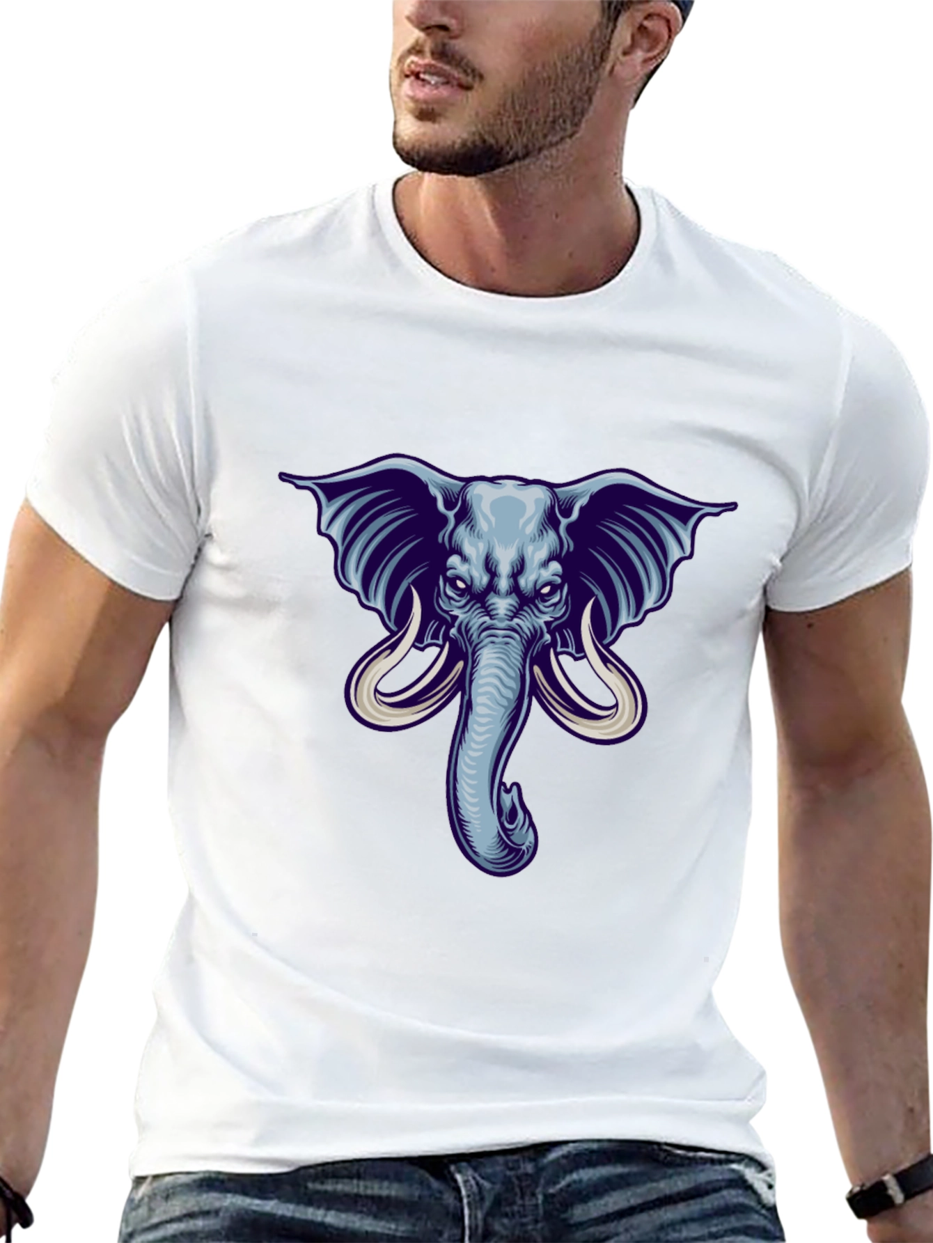 Black Elephant Graphic Print Men's Black T-Shirt view 13