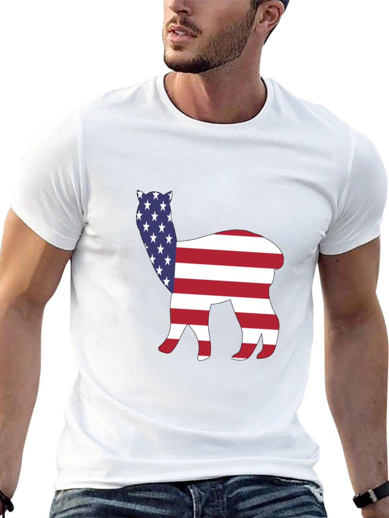 Black American Alpaca Tee - Patriotic USA Flag Animal Shirt view 13