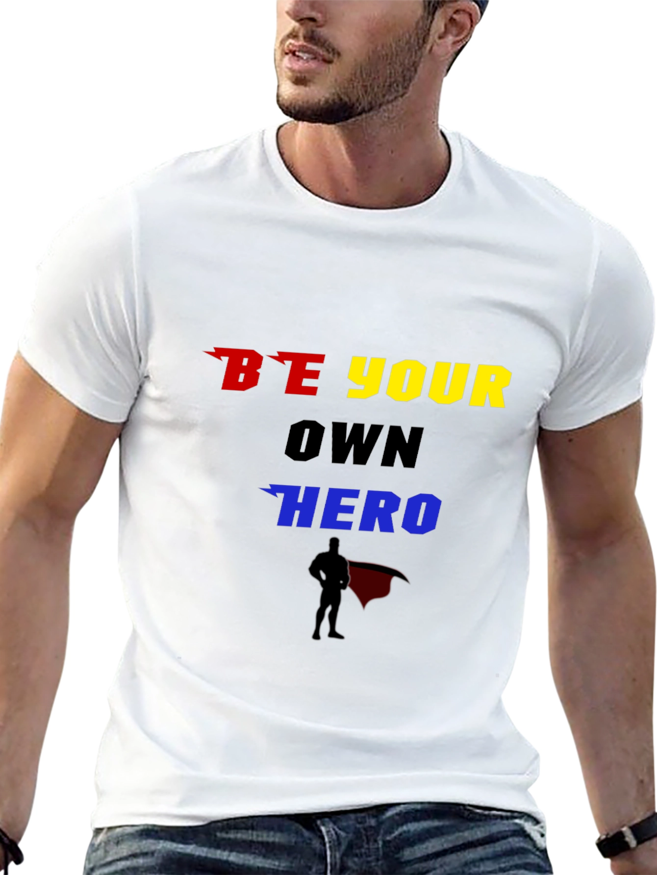 Black Be Your Own Hero Graphic T-Shirt view 13