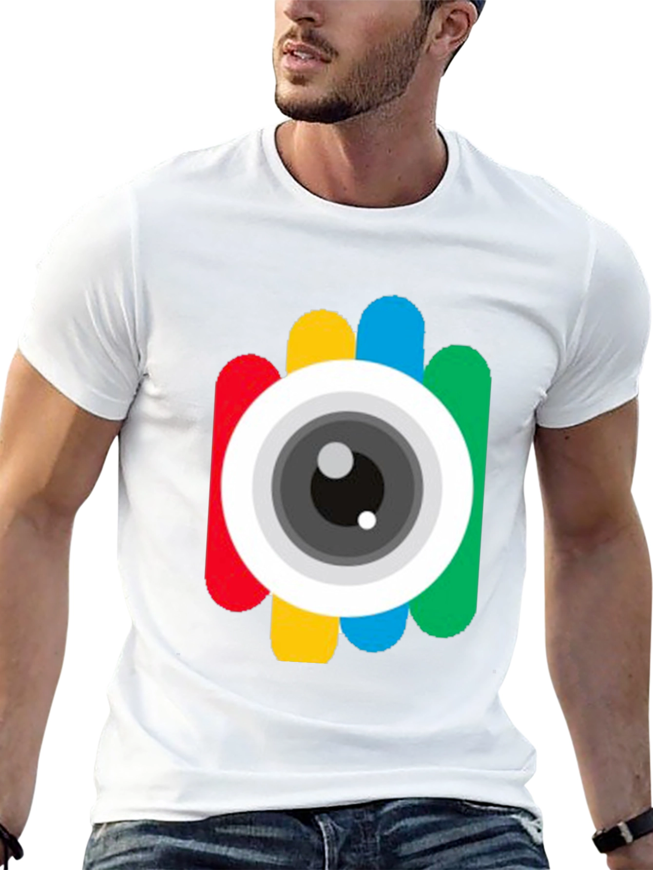 Black Colorful Camera Eye Graphic Black T-Shirt view 13