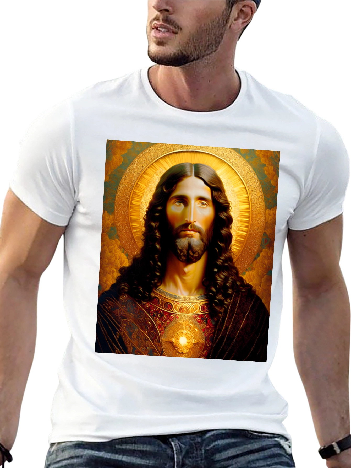 Black Jesus Christ Portrait Graphic T-Shirt - Black view 13