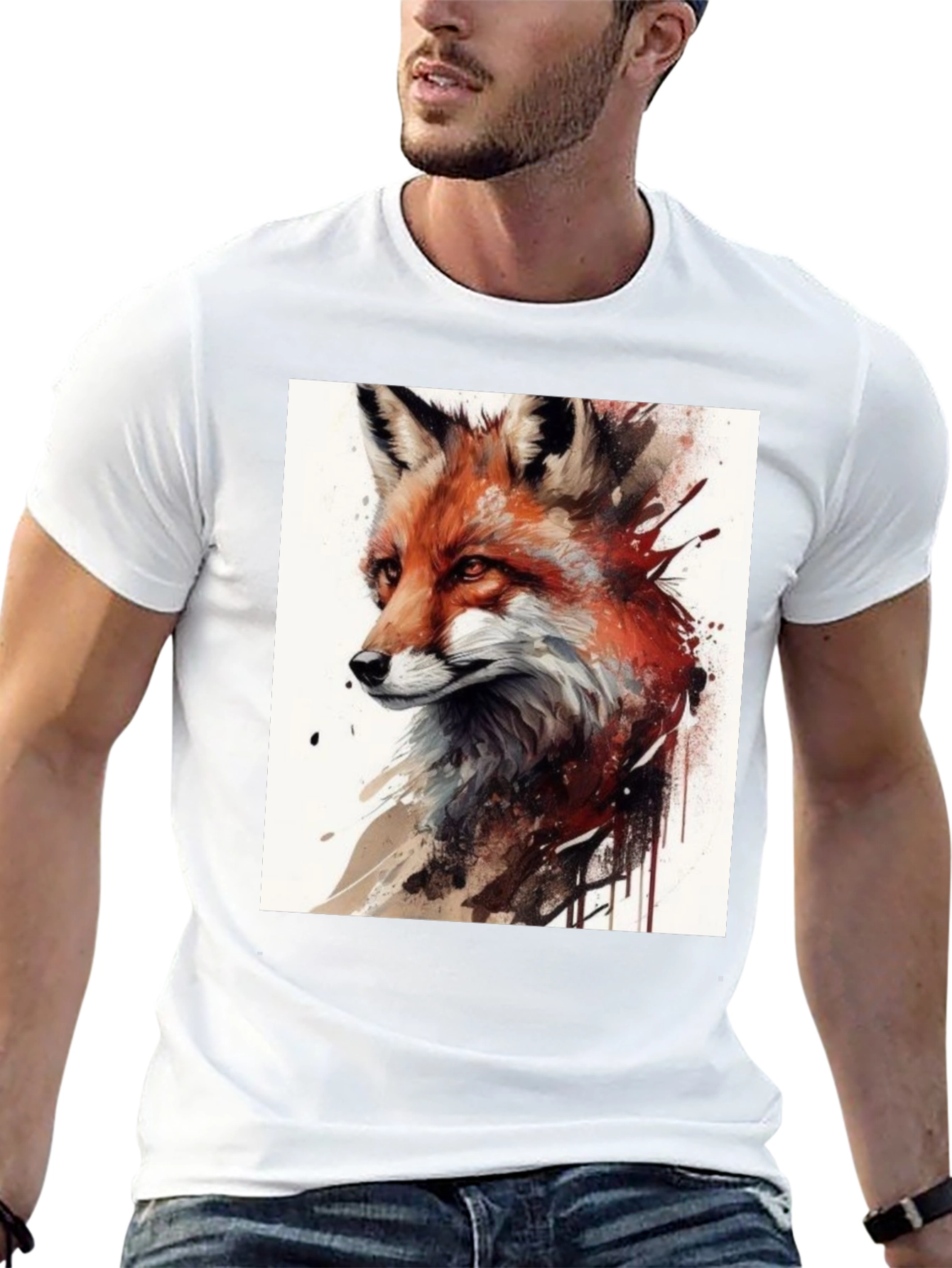 Black Fox Art Graphic Tee - Unisex Black T-Shirt view 13
