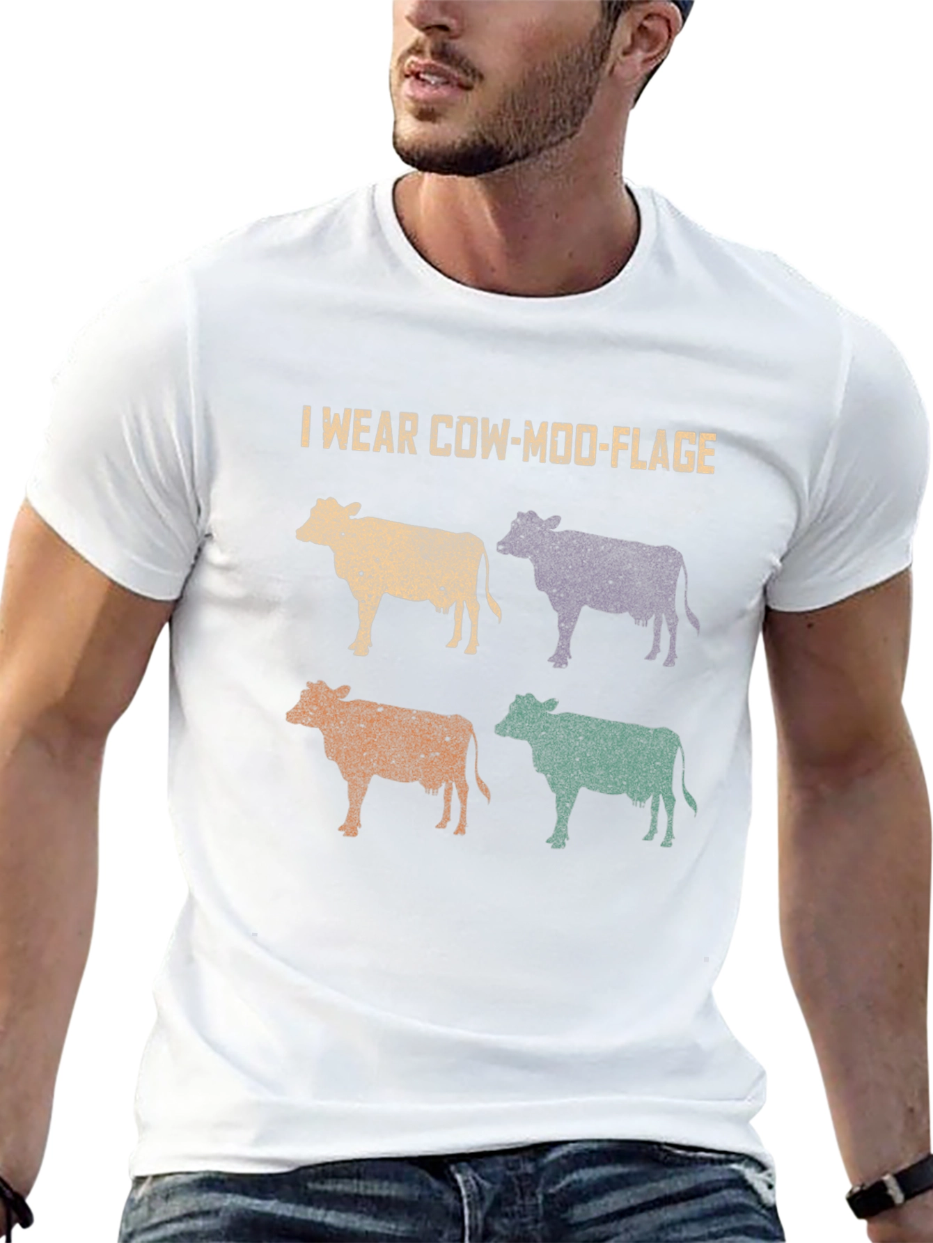 Black Cow-Moo-Flage Graphic T-Shirt - Novelty Farm Tee view 13