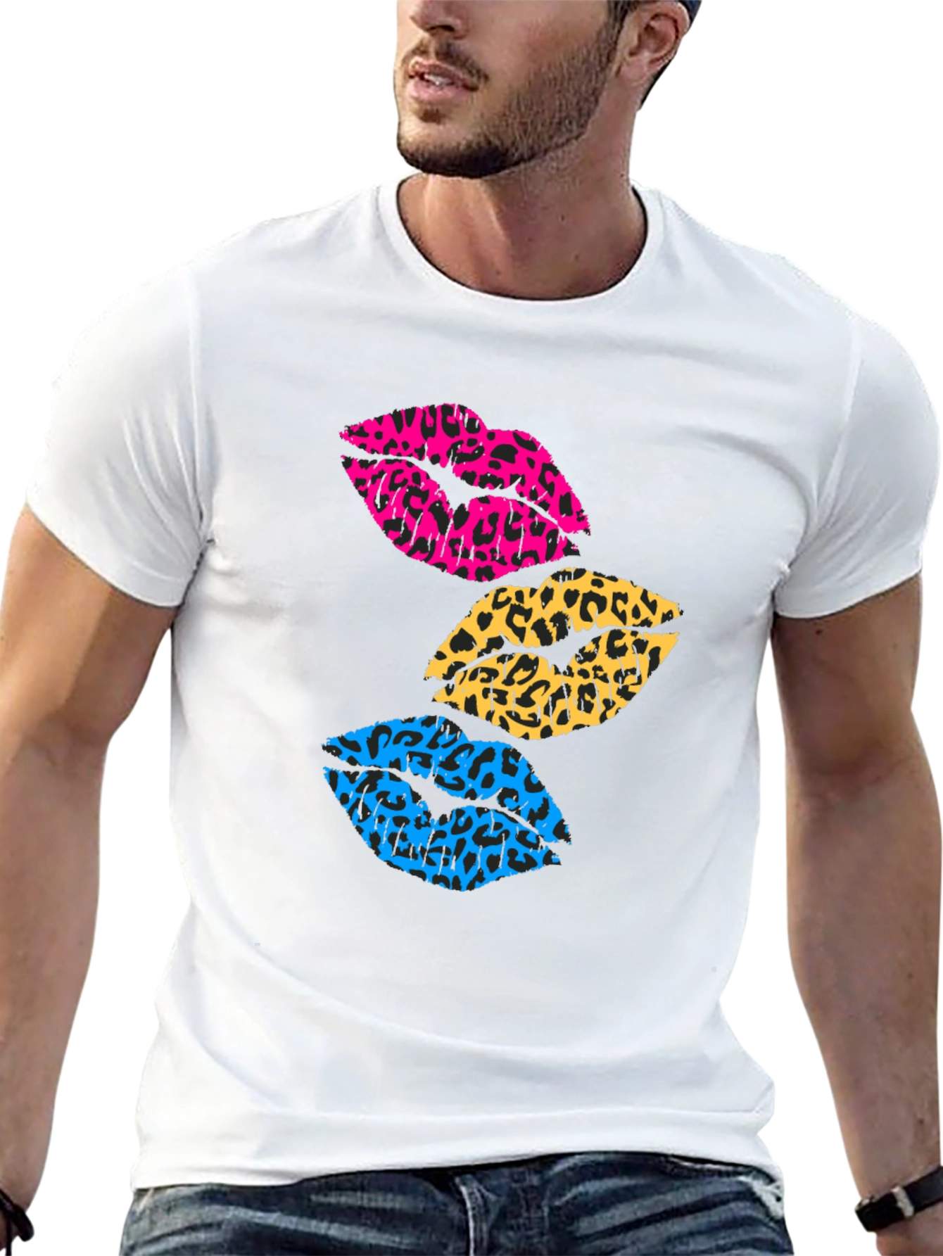 Black Leopard Print Lips Graphic Tee - Trendy Casual Shirt view 13