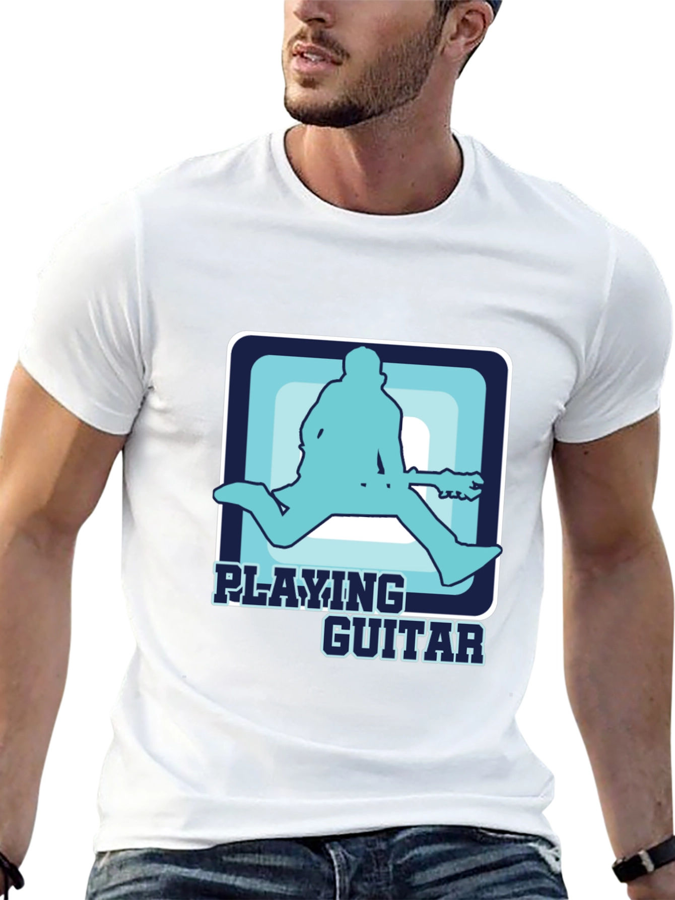 Black Playing Guitar T-Shirt Cool Graphic Musician Tee view 13