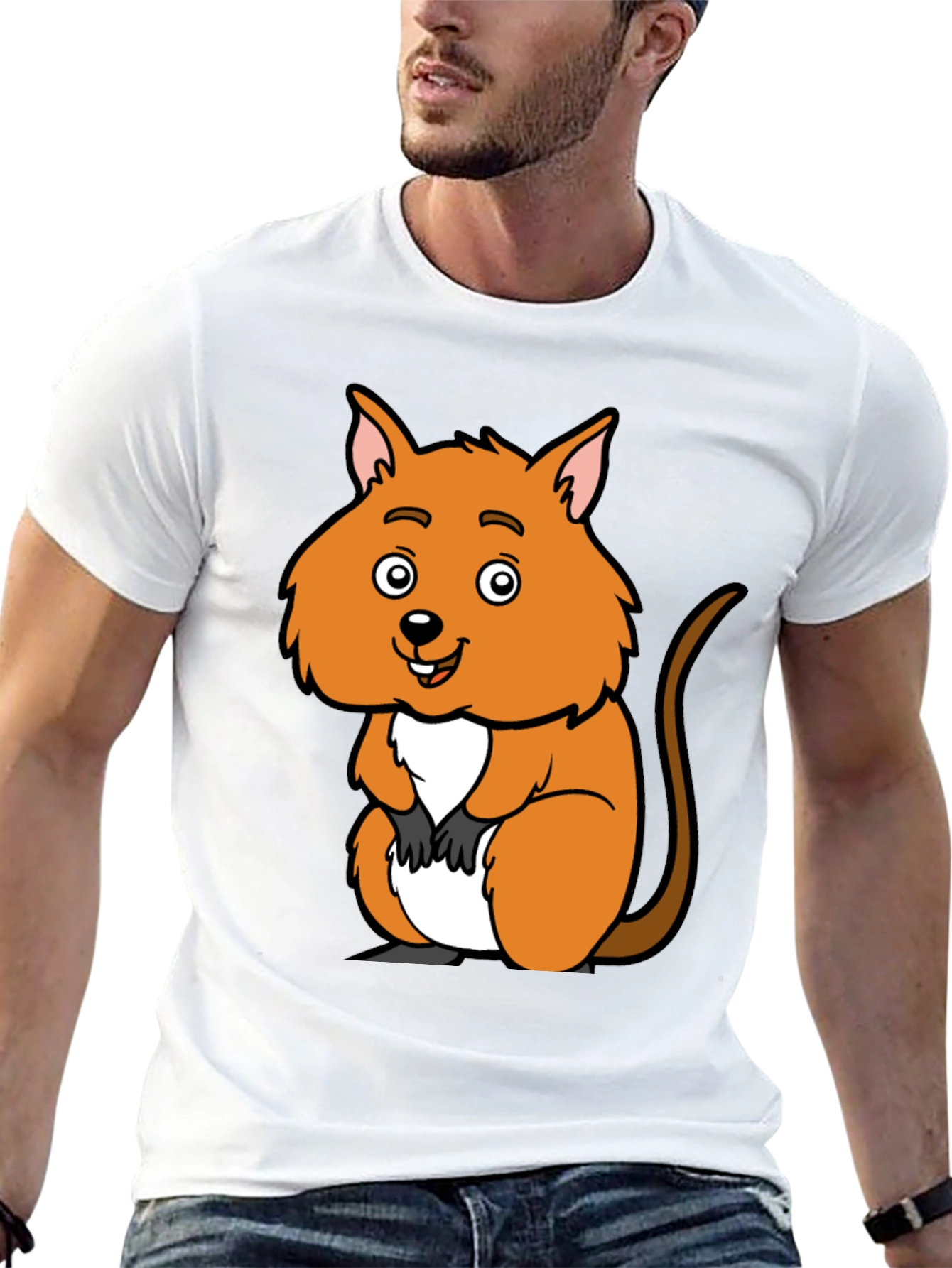 Black Cute Quokka Cartoon Black T-Shirt view 13