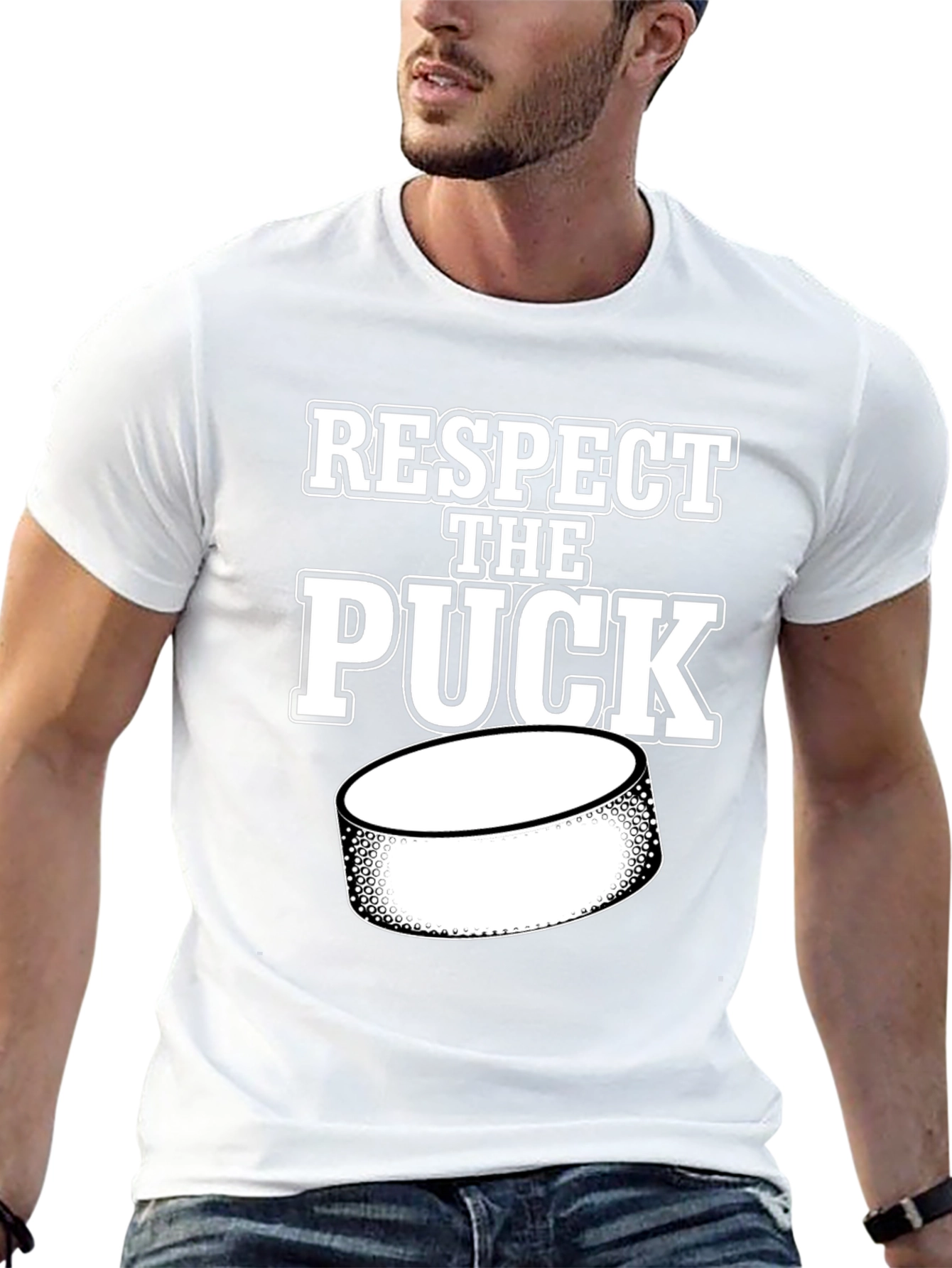 Black Respect the Puck Hockey T-Shirt view 13
