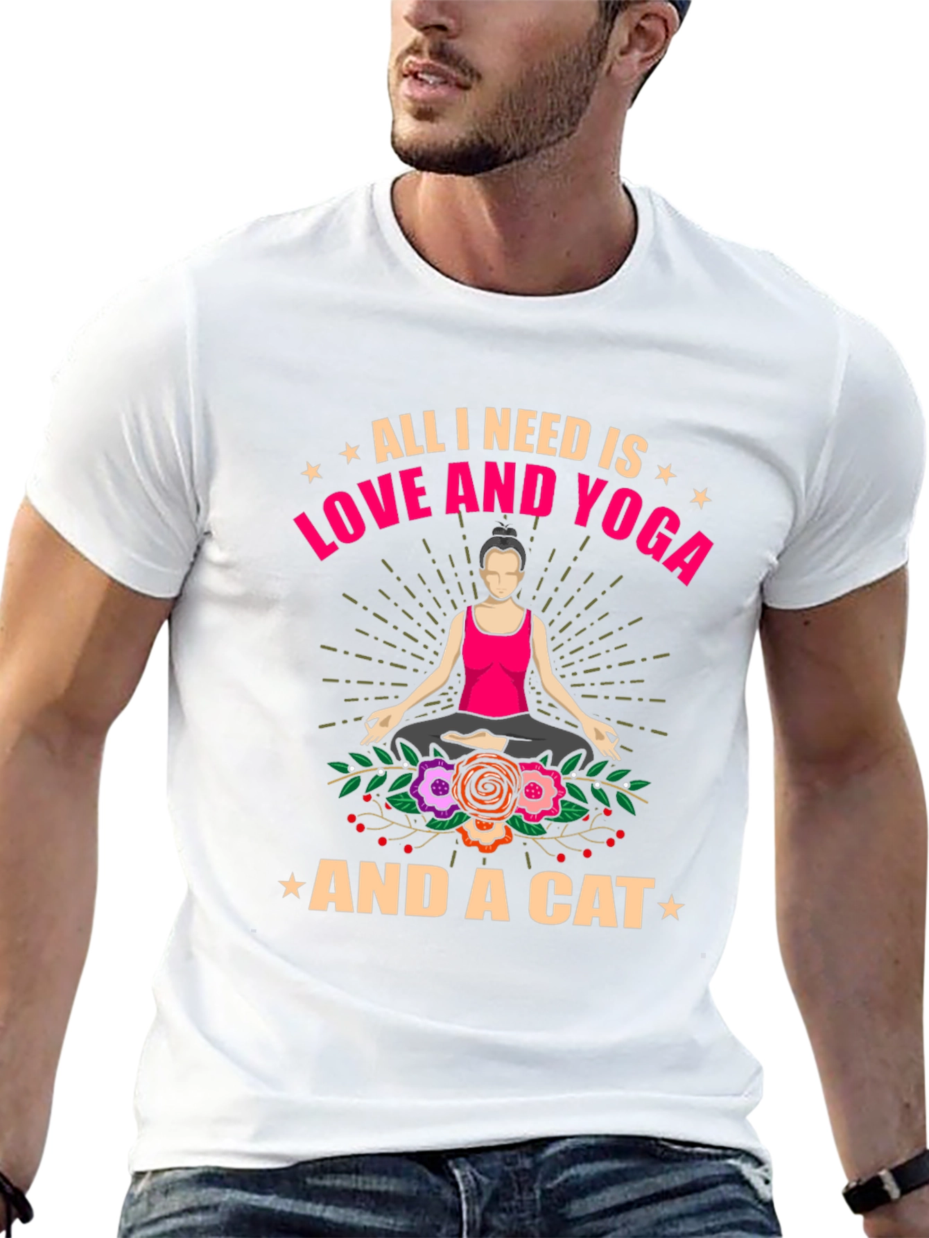 Black Love, Yoga, and Cats T-Shirt - Relaxed Fit view 13