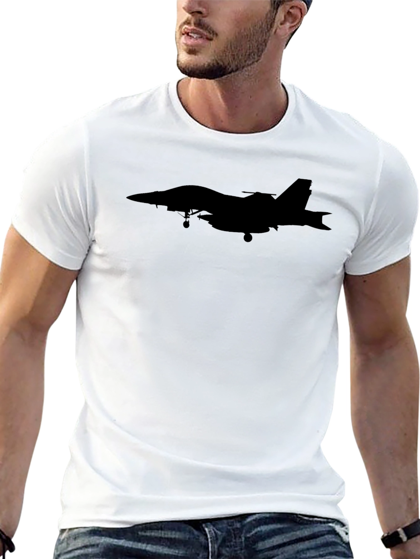 Black Jet Fighter Silhouette Graphic Tee - Black view 13