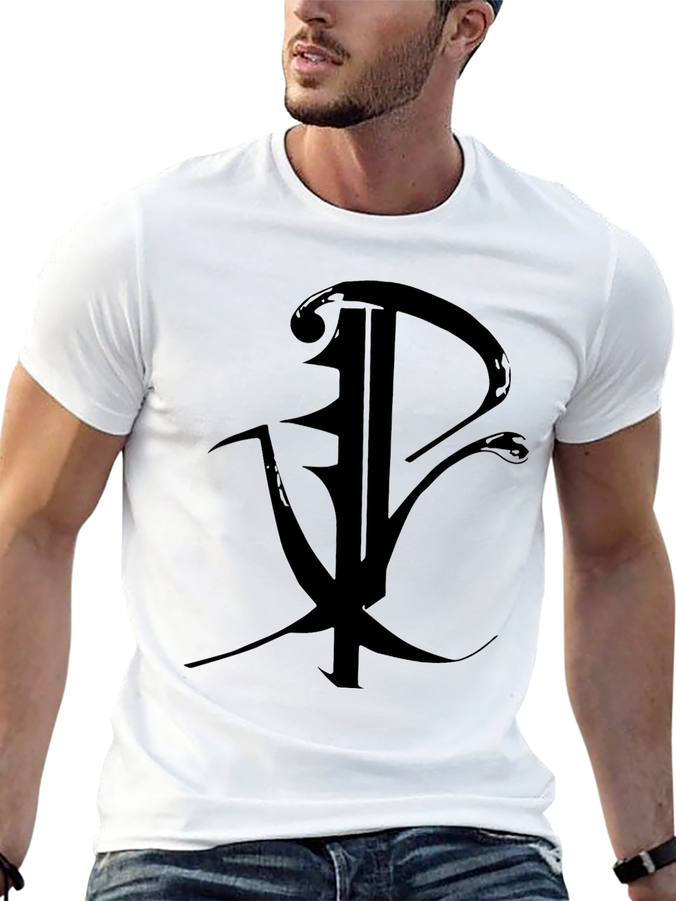 Black Black Graphic Tee with Abstract Symbol view 13